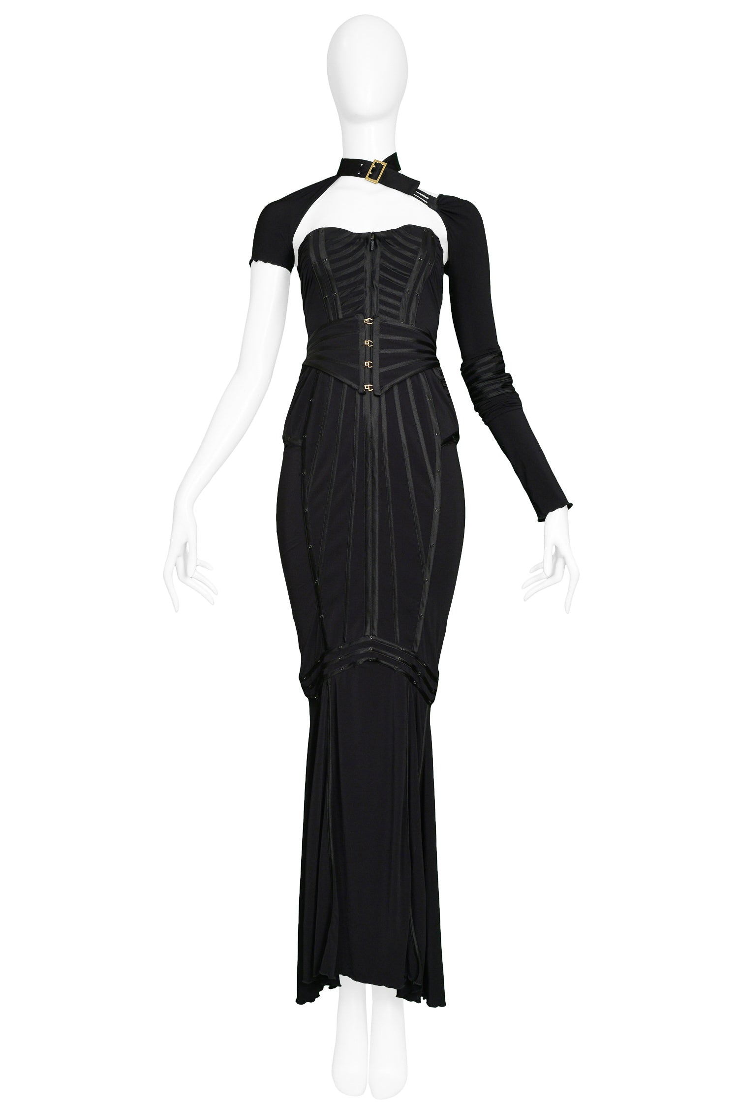 GUCCI BY TOM FORD BLACK BONDAGE EVENING GOWN 2003
