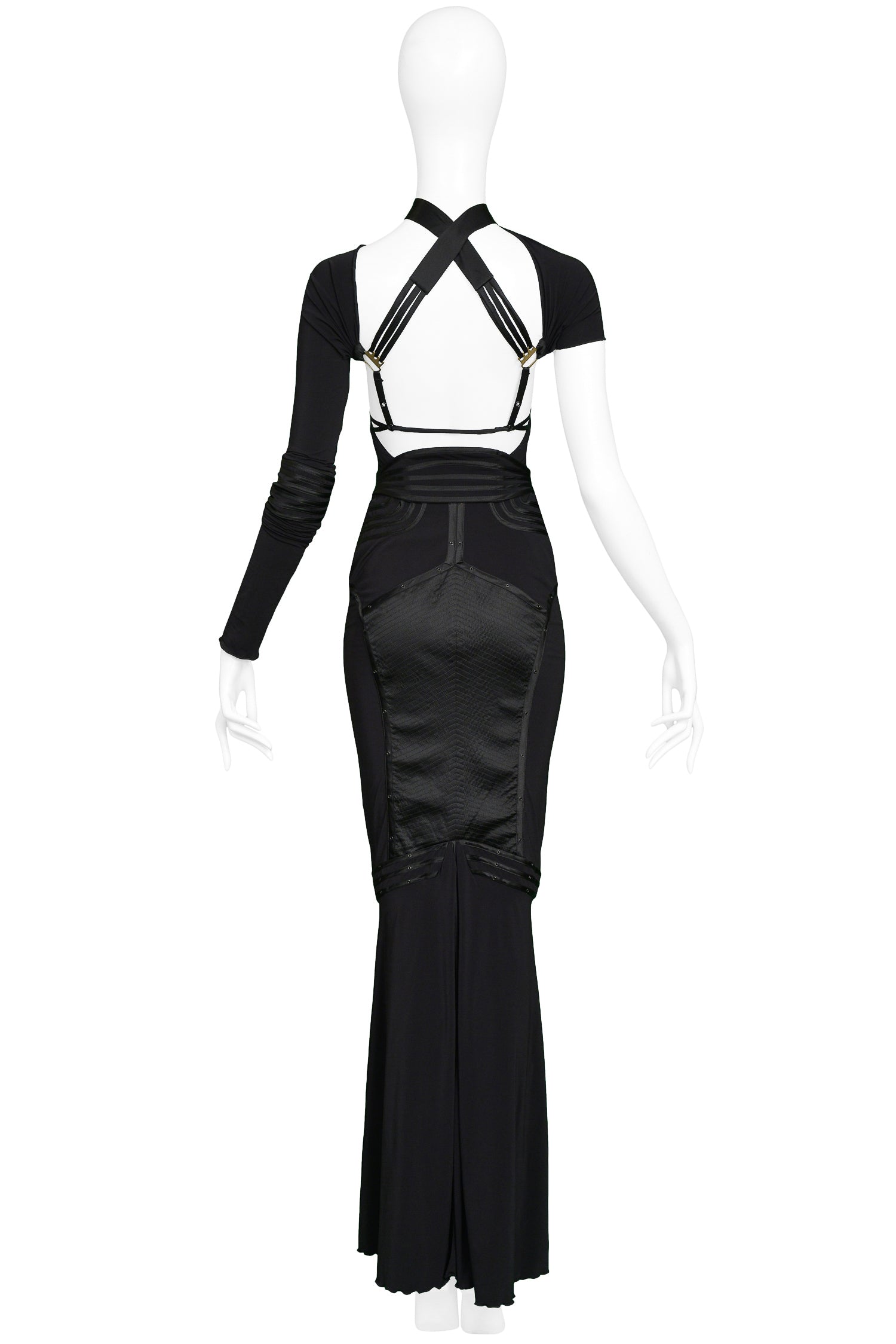 GUCCI BY TOM FORD BLACK BONDAGE EVENING GOWN 2003