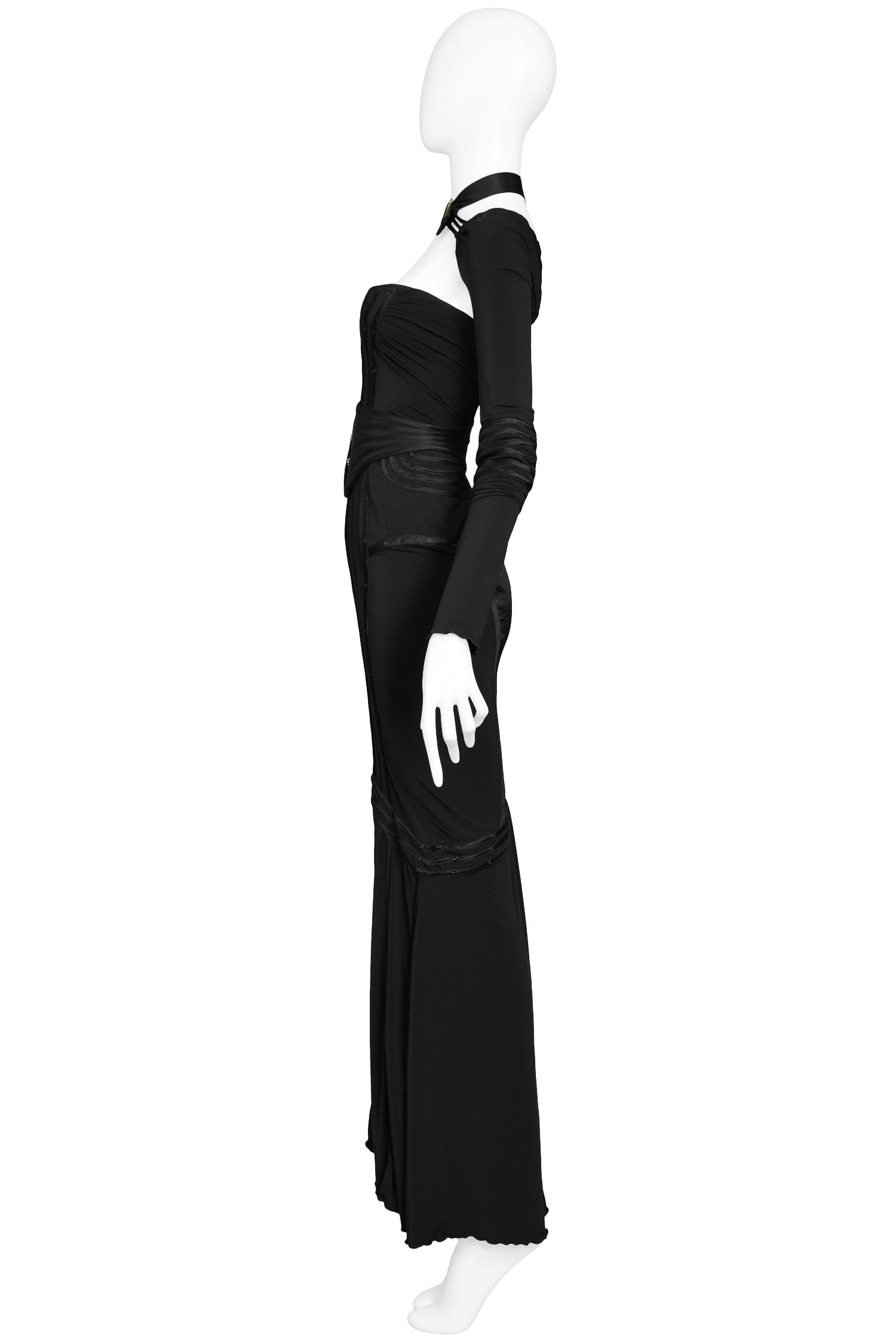 GUCCI BY TOM FORD BLACK BONDAGE EVENING GOWN 2003