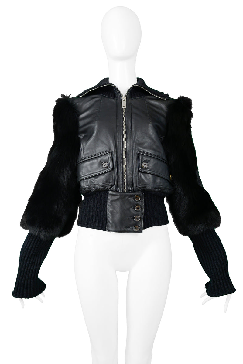Blue Leather And Fox Fur Jacket- 100% Real Fur - Haute Acorn
