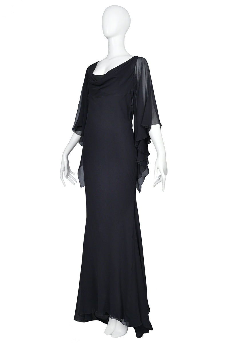 VALENTINO NAVY CHIFFON BUTTERFLY BACK GOWN 2005