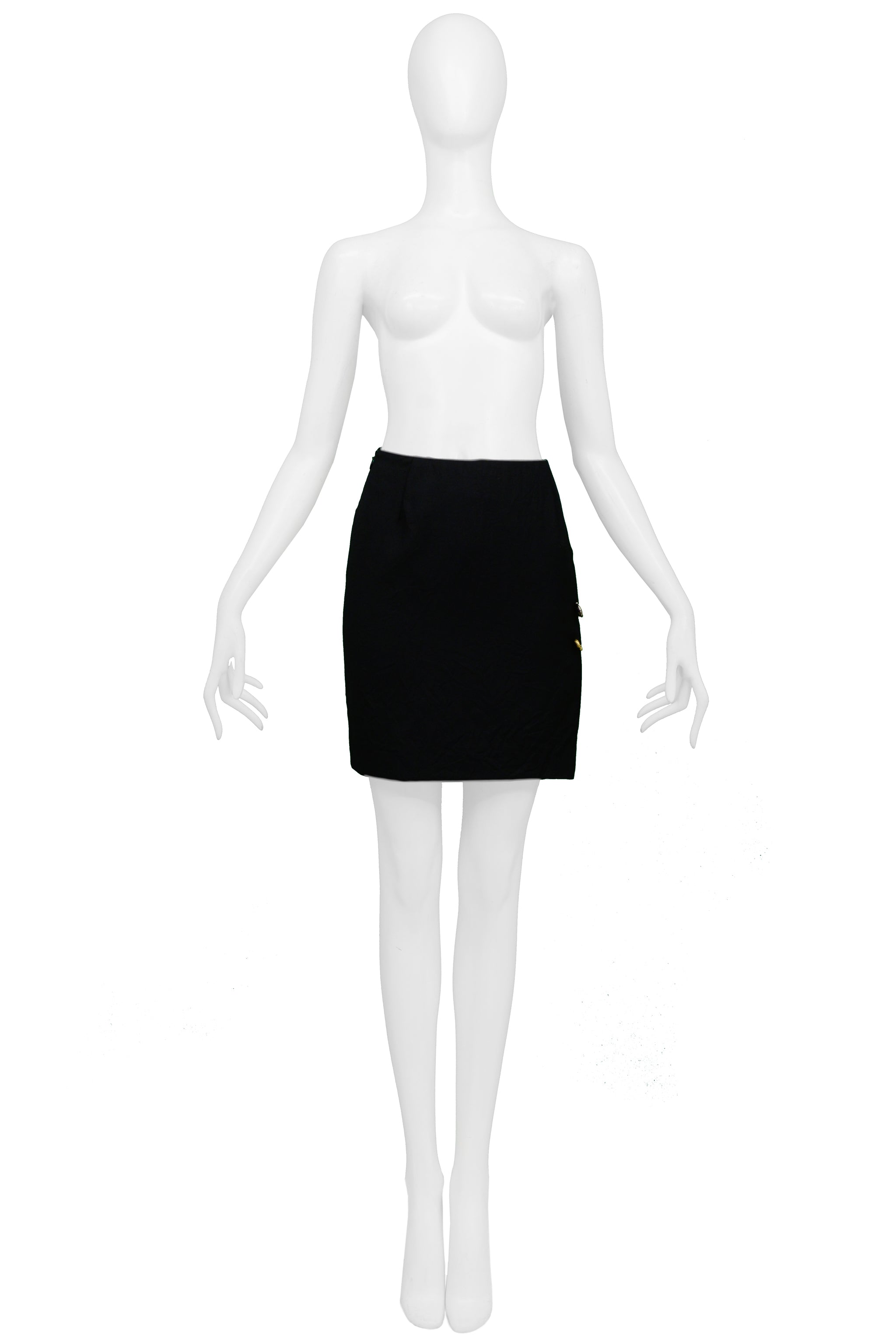 VERSACE ICONIC BLACK "SAFETY PIN" MINI SKIRT WITH SLIT 1994