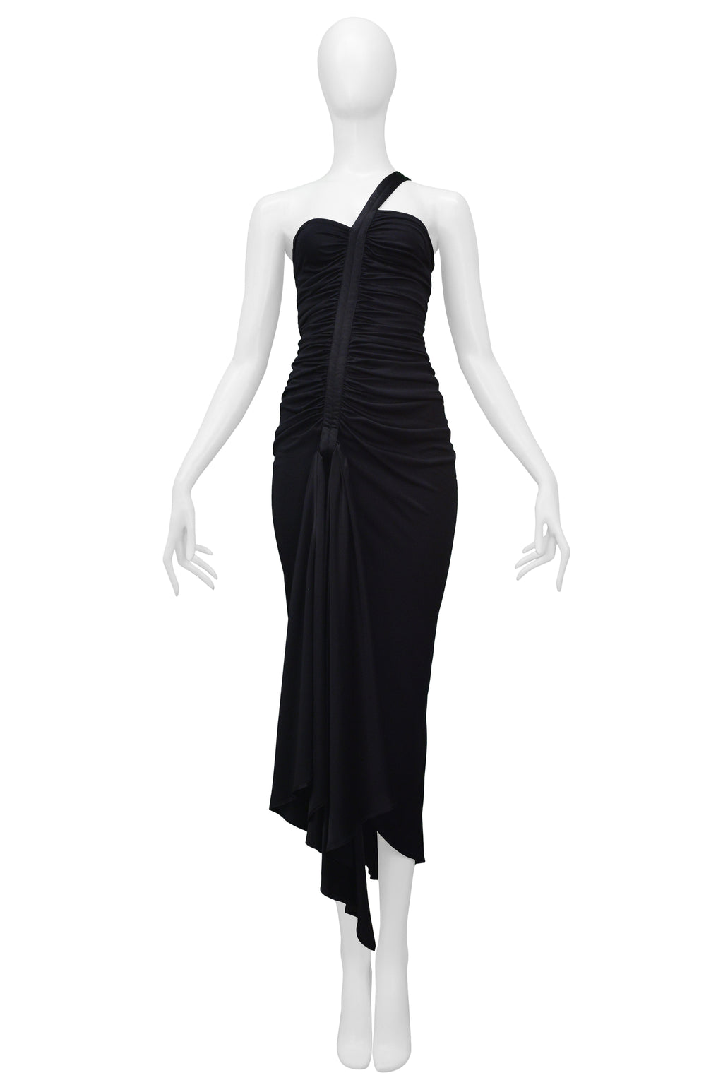 VERSACE BLACK GATHERED DRESS WITH ASYMMETRICAL 