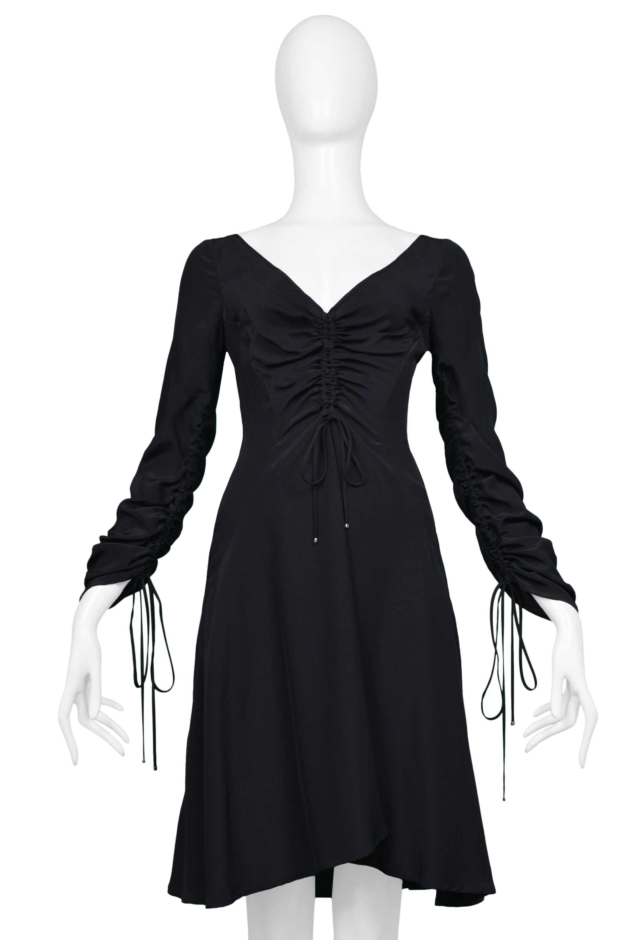 VERSACE BLACK SILK DRAWSTRING DRESS 2000'S