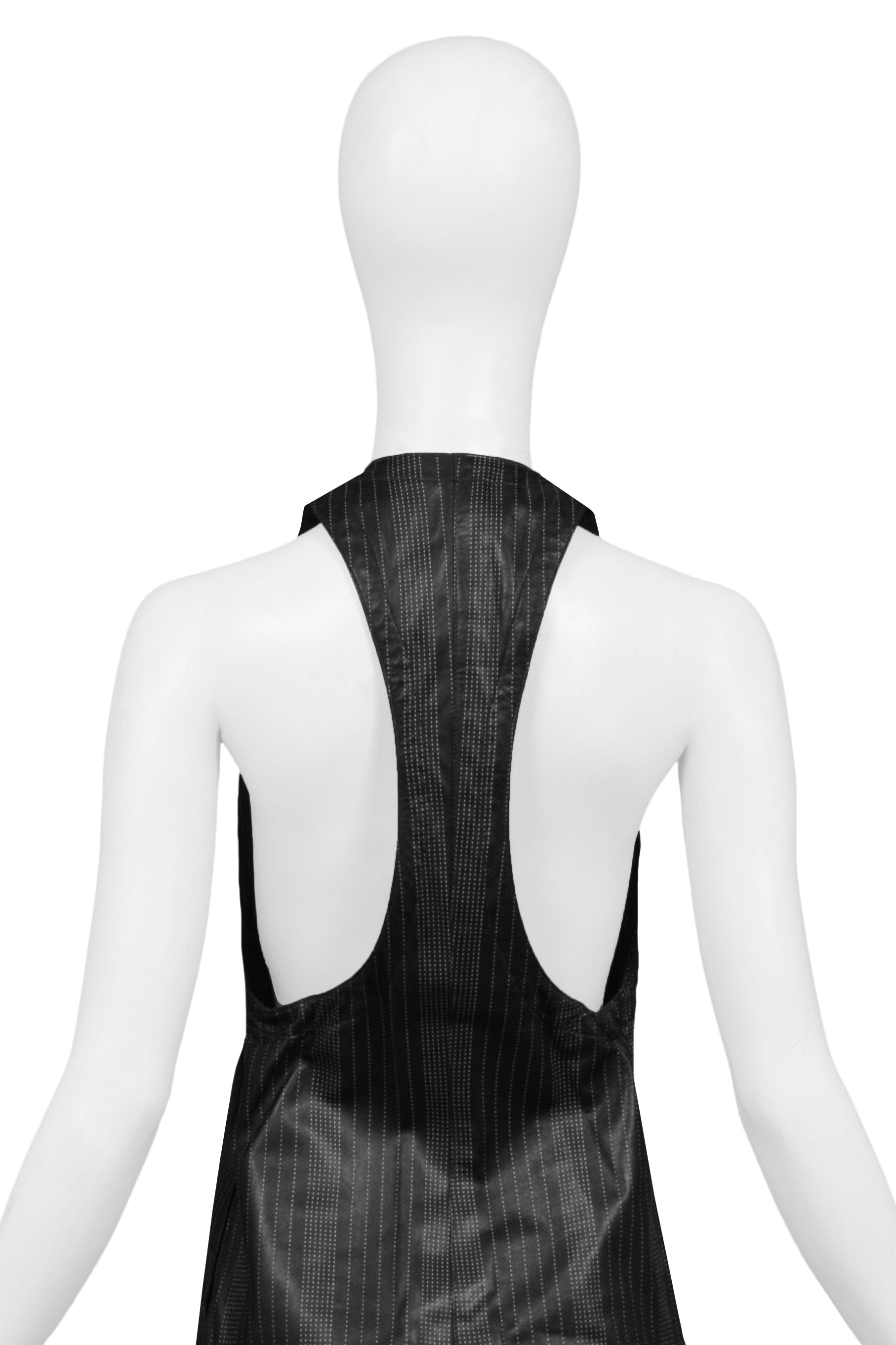 VERSACE BLACK LEATHER PINSTRIPE TANK DRESS 1990s