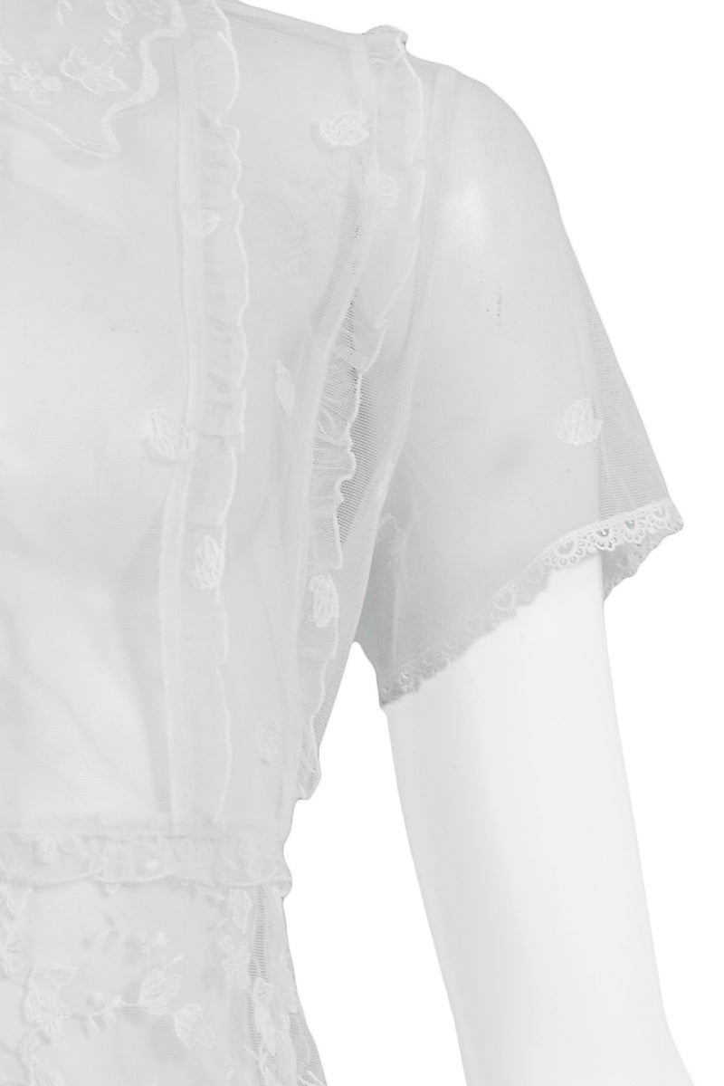 VERSACE WHITE FLORAL LACE SHORT SLEEVE SHIRT