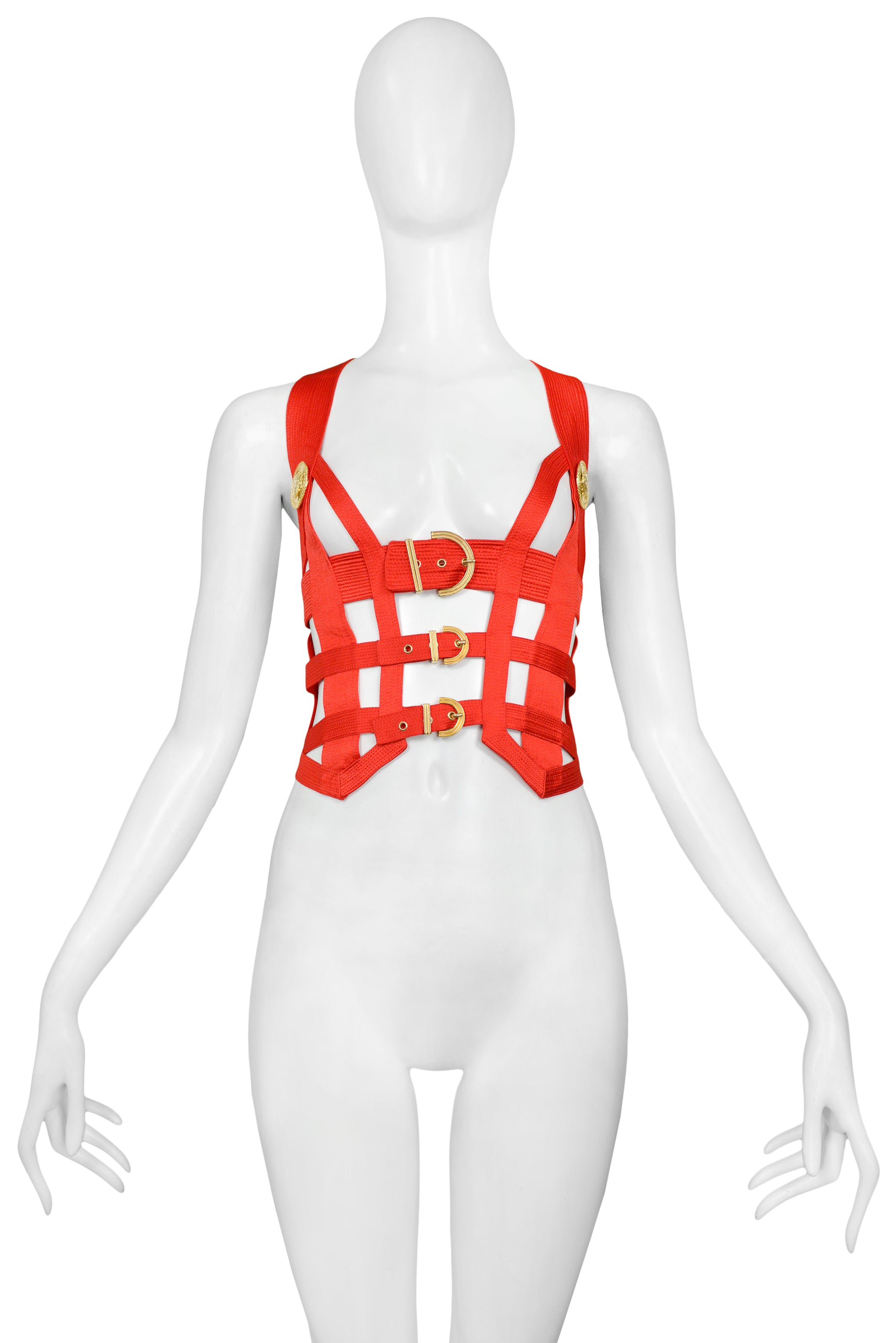 GIANNI VERSACE RED BONDAGE TOP 1992