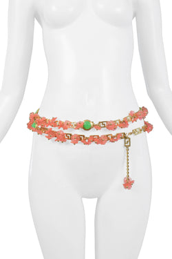 VERSACE ACRYLIC PINK FLORAL & GOLD GRECO BELT 1990S