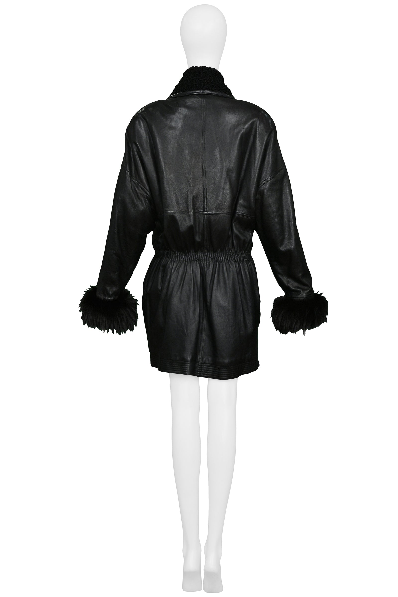 VERSACE istante レザーコート ブラック B730 VERSACE BLACK LEATHER DRAWSTRING WAIST COAT 1990s