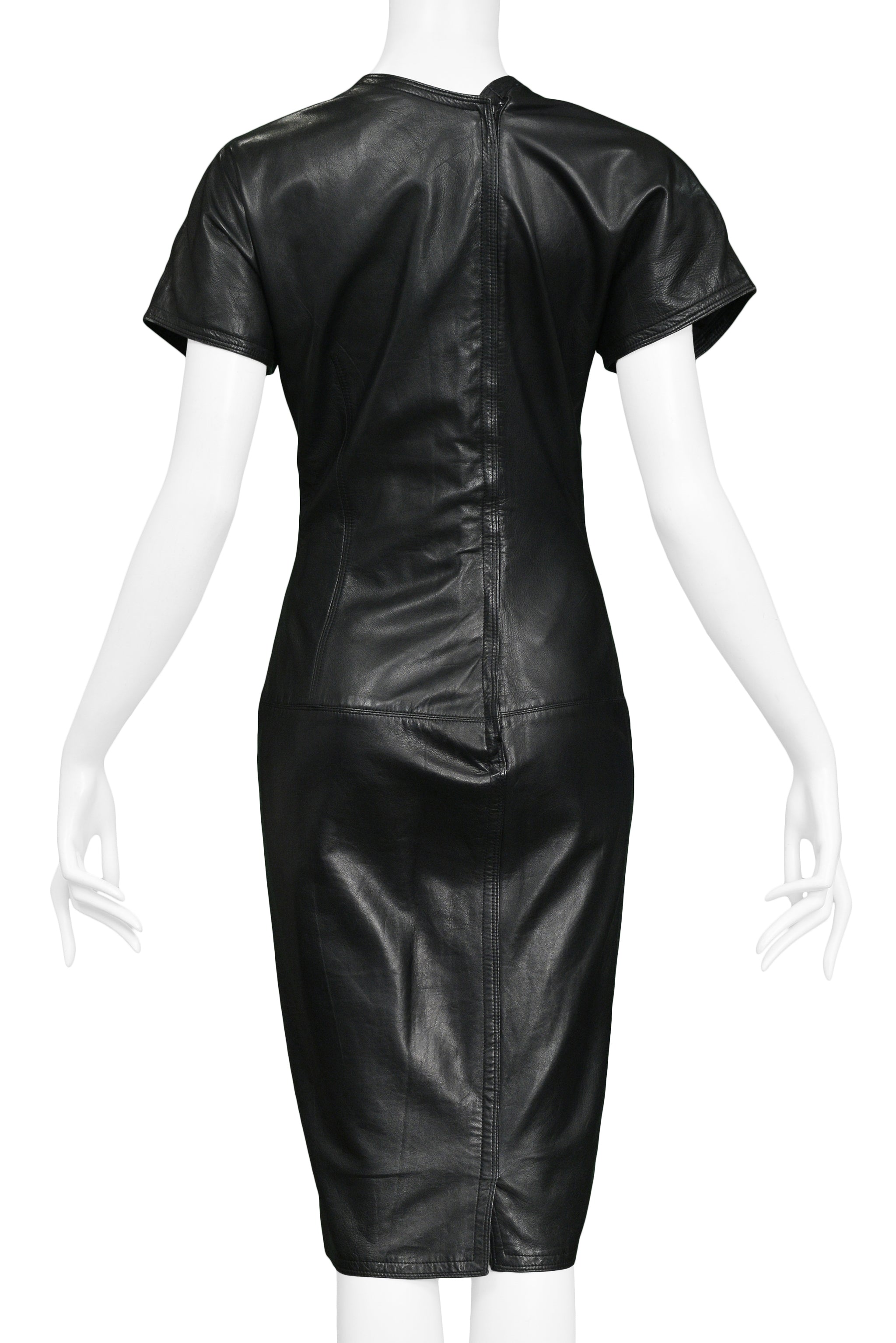 VERSACE BLACK ASYMMETRICAL LEATHER DRESS 1990s