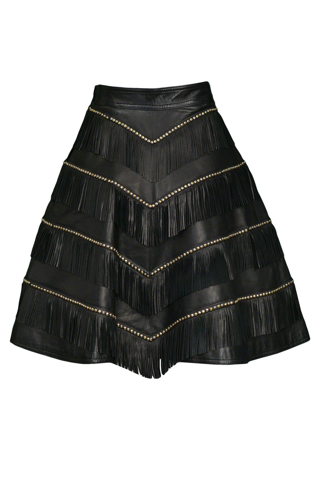 【関税＆送料込み】Versace Black And Golden Pleated Skirt W VERSACE_BLACK_LEATHER_FRINGE_A