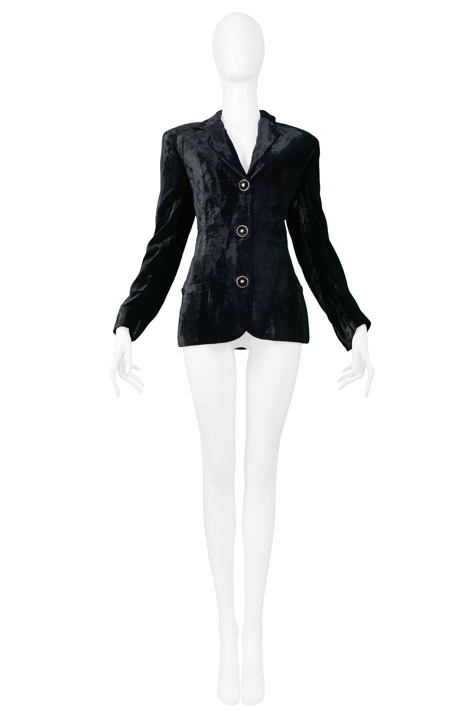 VERSACE BLACK VELVET DRESS BLAZER ENSEMBLE