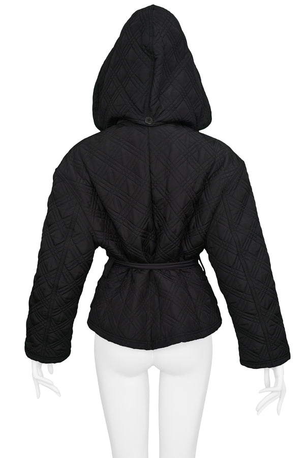 VERSACE BLACK NYLON QUILTED JACKET WITH HOOD