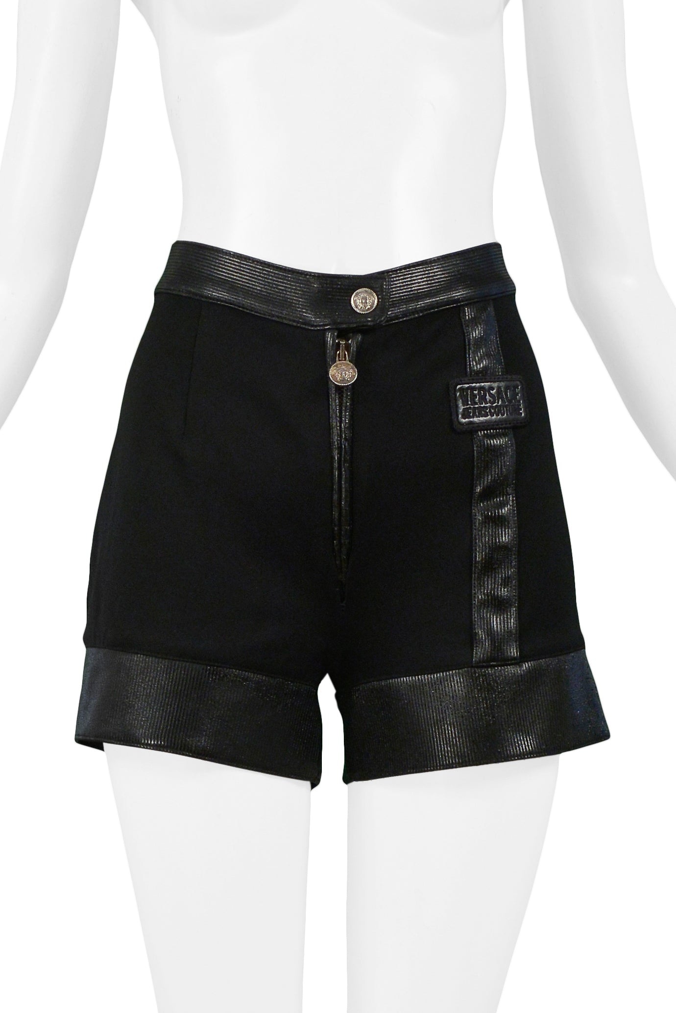 VERSACE COUTURE BLACK SHORTS WITH VINYL TRIM