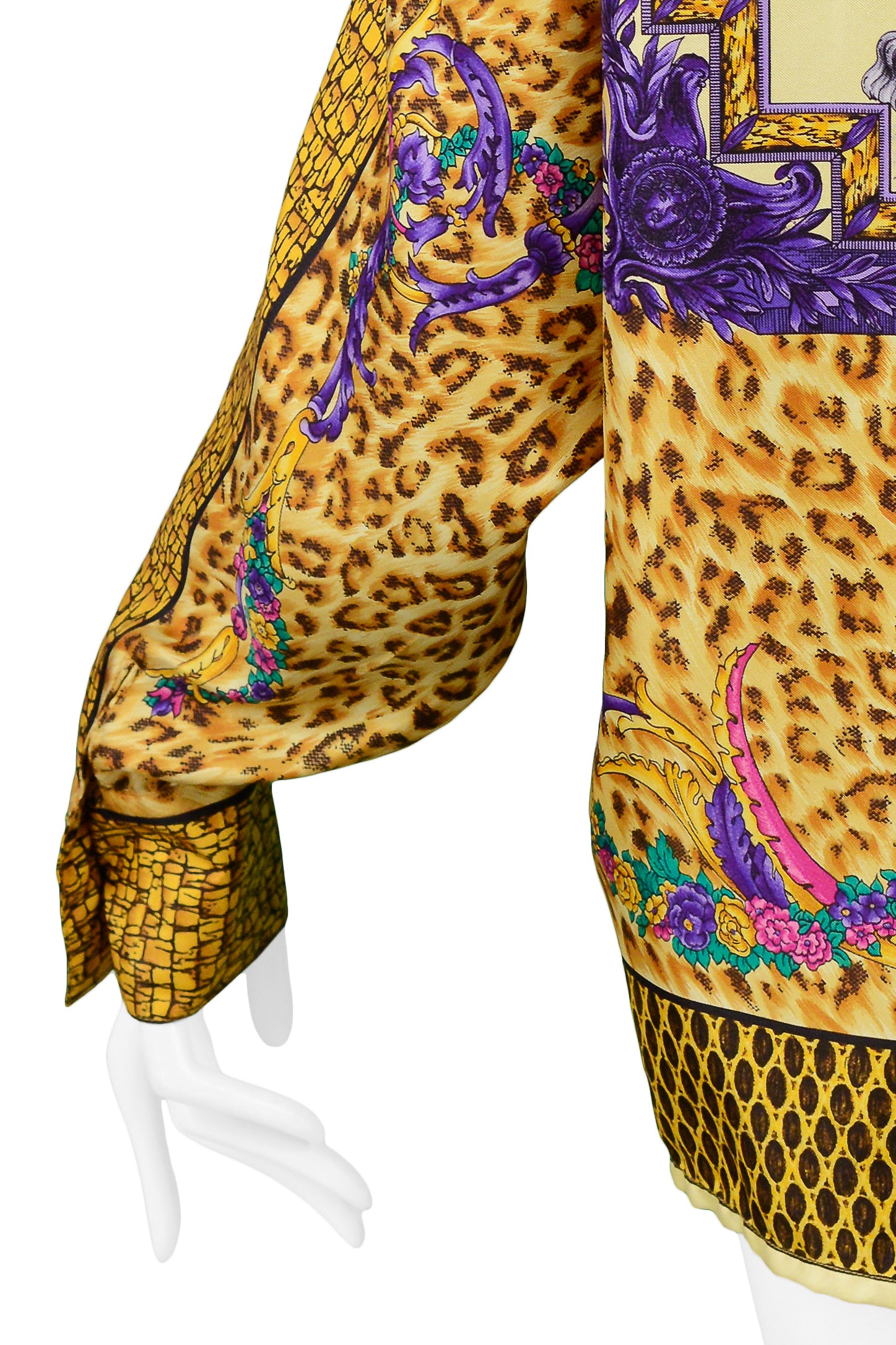 VERSACE BAROQUE EQUESTRIAN RIDER & LEOPARD PRINT SILK BLOUSE
