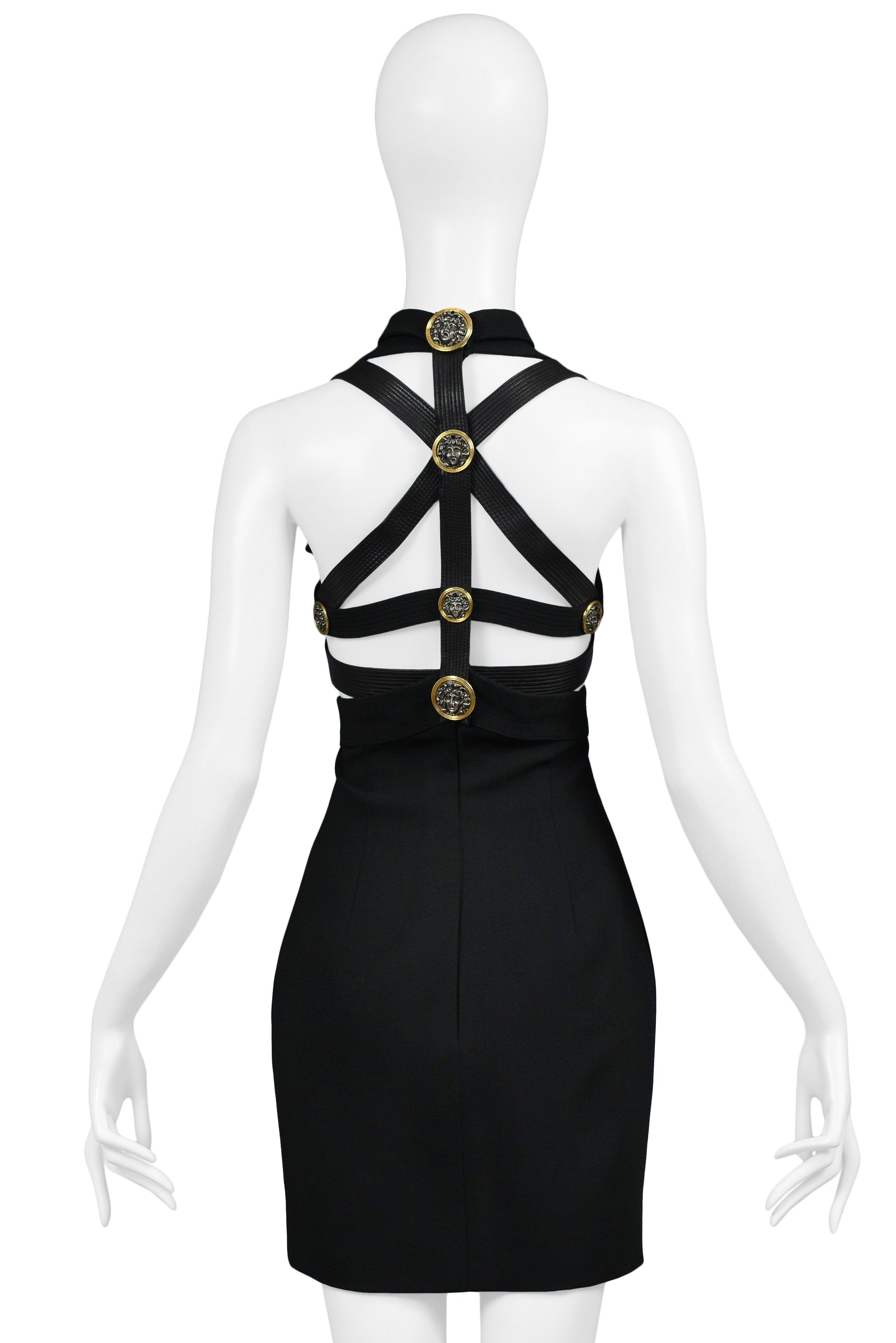 GIANNI VERSACE BLACK BONDAGE DRESS WITH COLLAR 1992