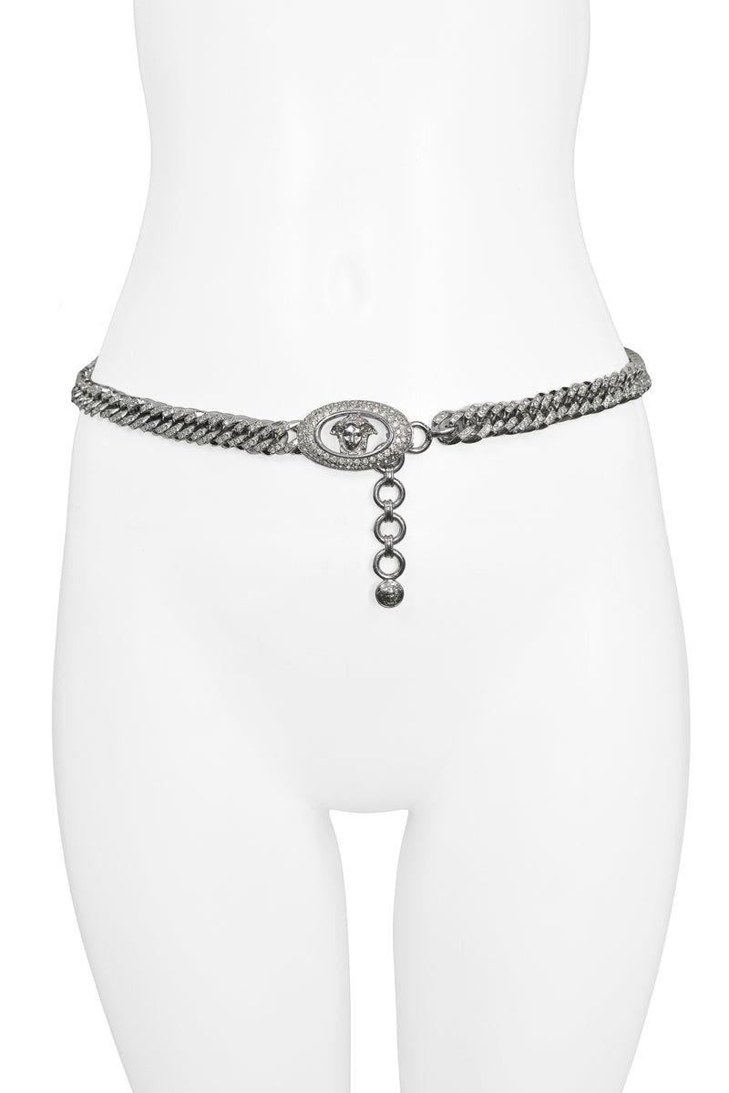 VERSACE SILVER RHINESTONED CHAIN BELT WITH MEDUSA BUCKLE