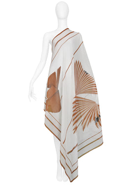 VERSACE WHITE AND BROWN PALM PATTERN SARONG SCARF