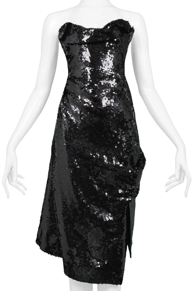 VIVIENNE WESTWOOD COUTURE BLACK SEQUIN STRAPLESS DRESS