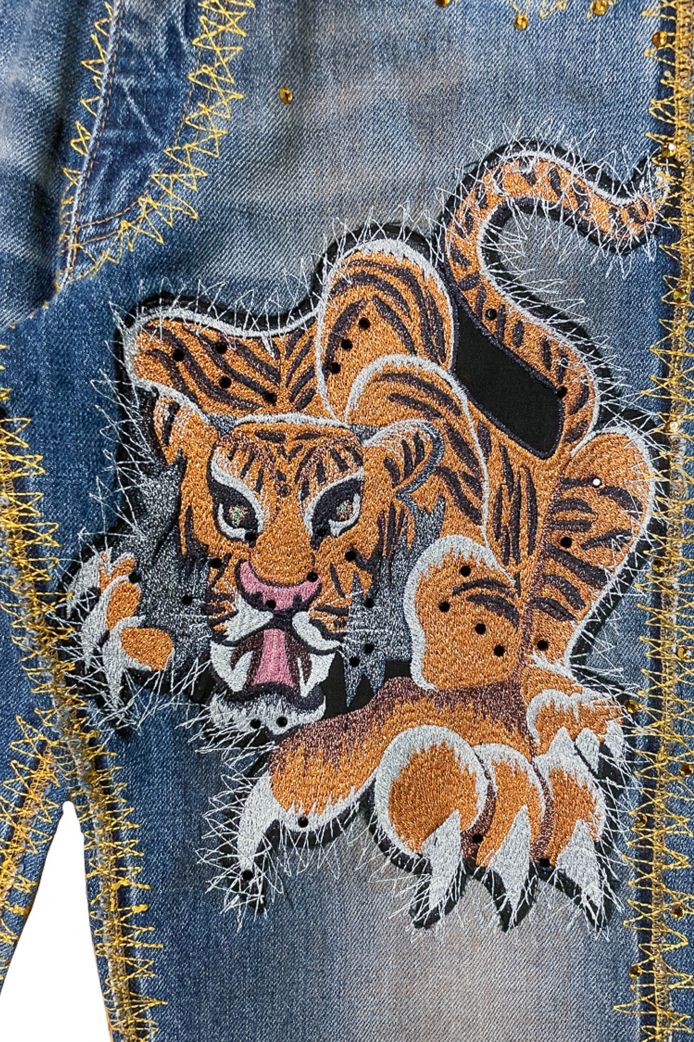VOYAGE DENIM TIGER JEANS WITH RHINESTONES