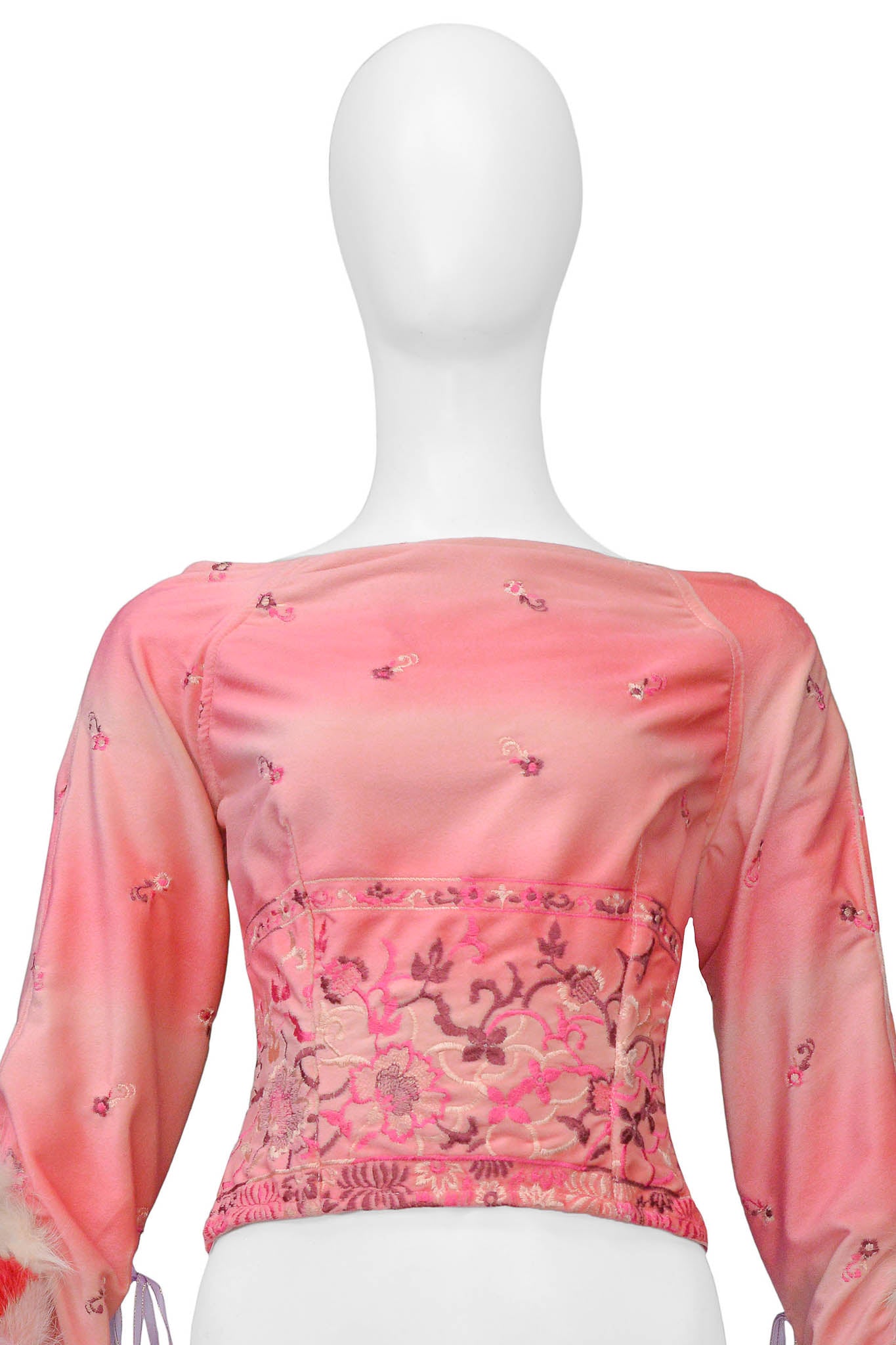 VOYAGE PINK VELVET TOP WITH FUR TRIM