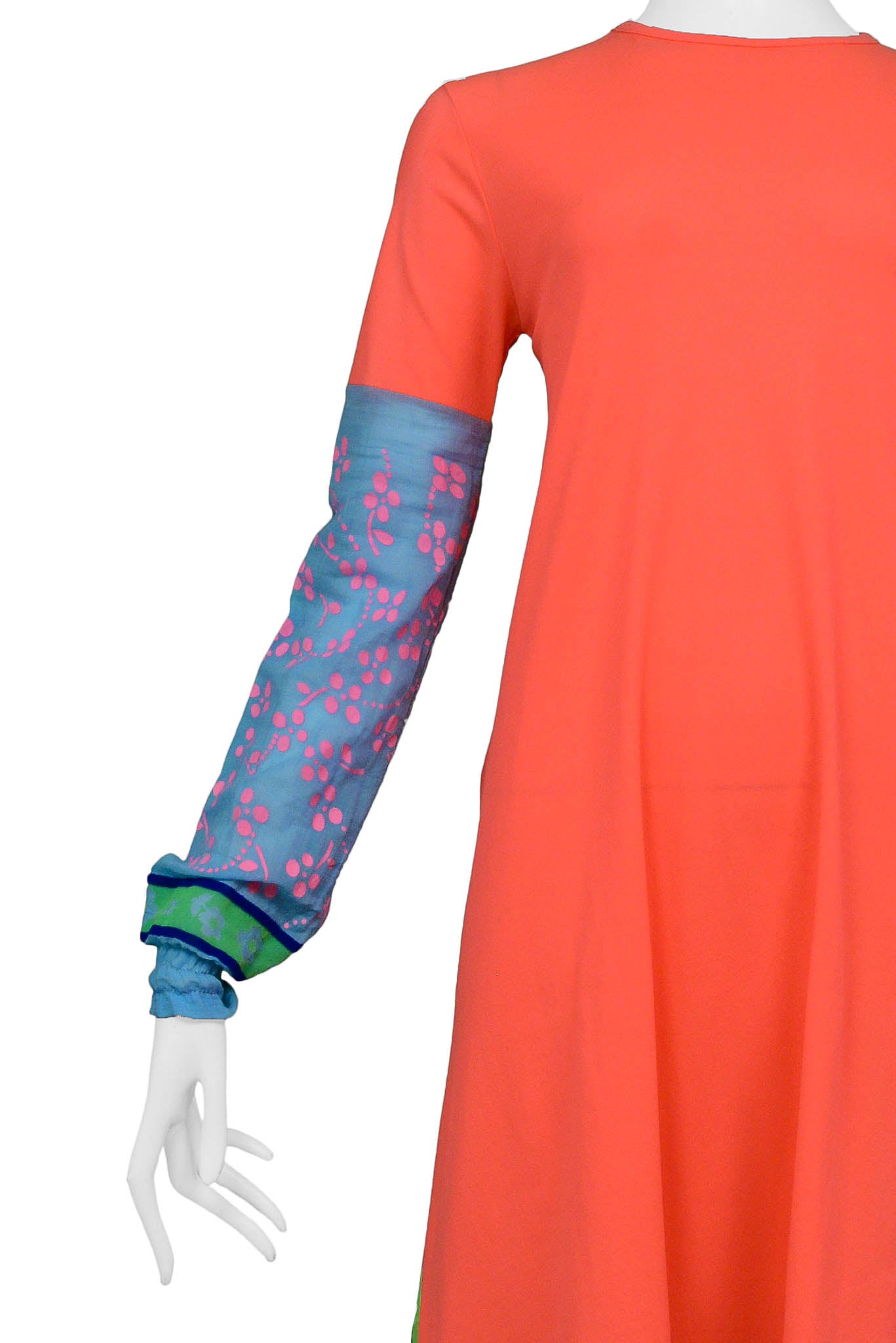 WALTER VAN BEIRENDONCK NEON ORANGE FLORAL TIE-BACK DRESS