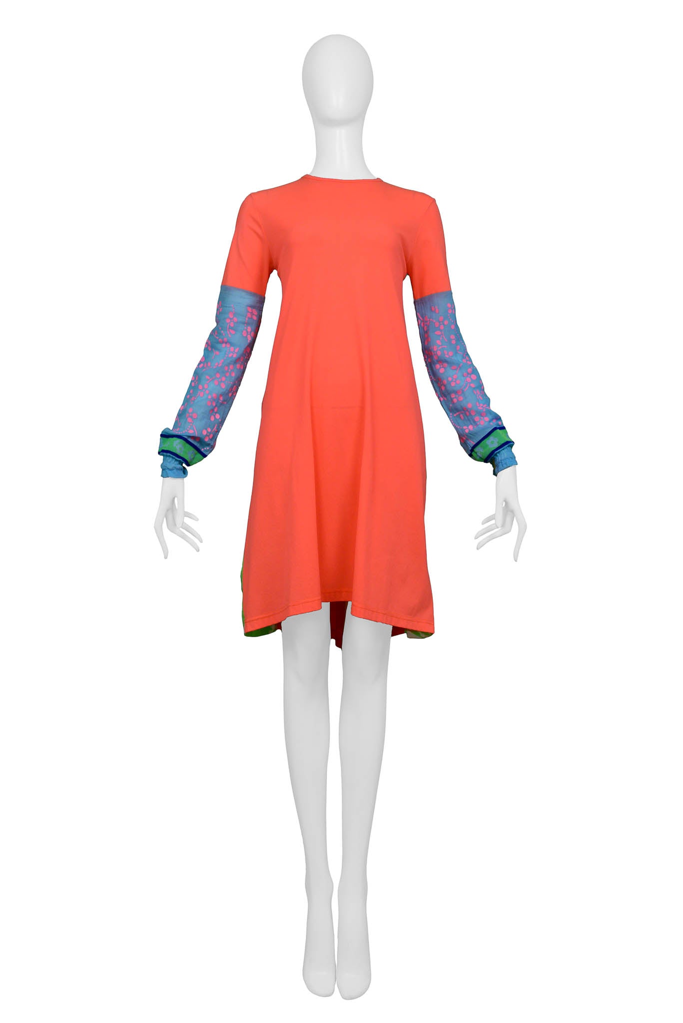 WALTER VAN BEIRENDONCK NEON ORANGE FLORAL TIE-BACK DRESS