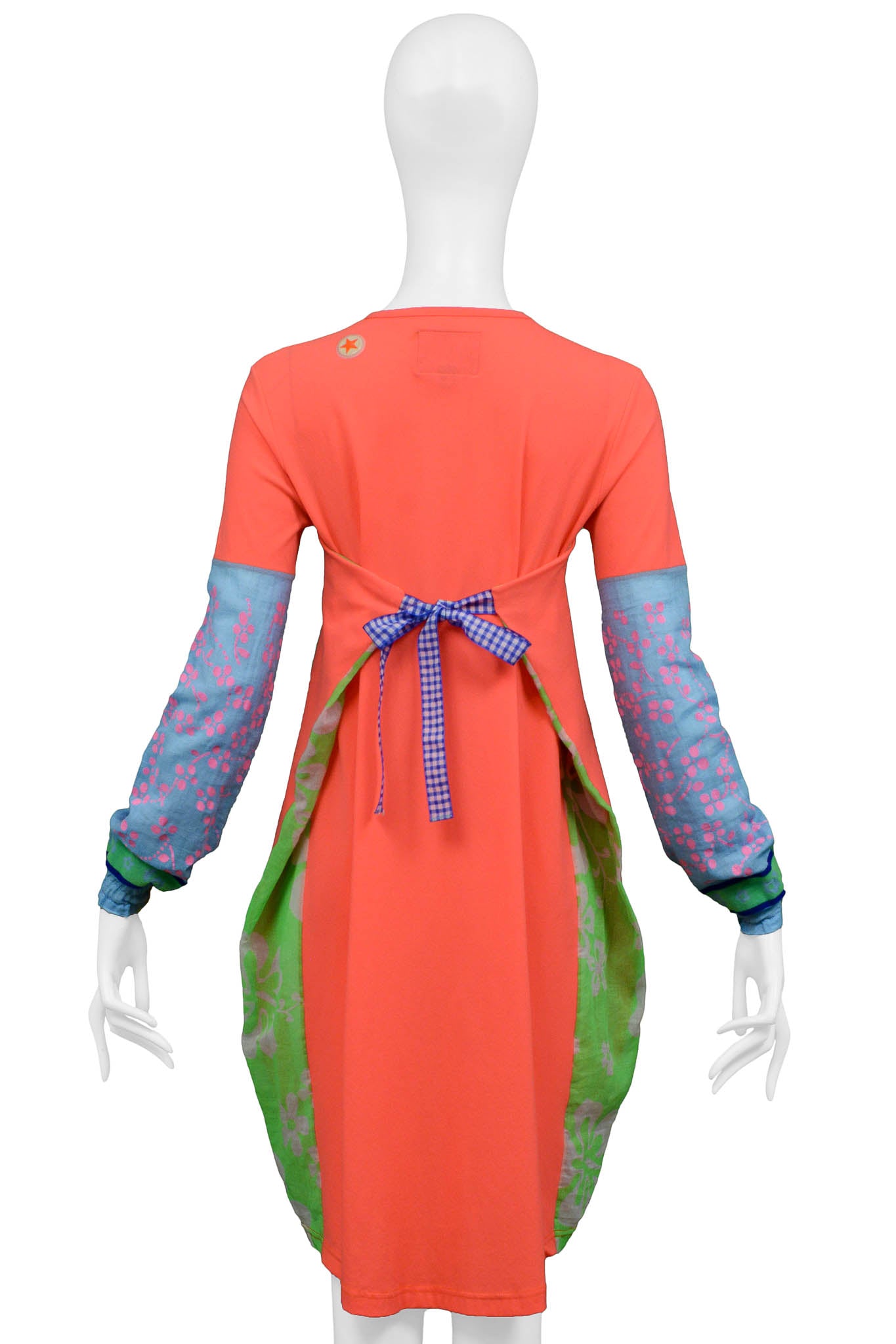 WALTER VAN BEIRENDONCK NEON ORANGE FLORAL TIE-BACK DRESS