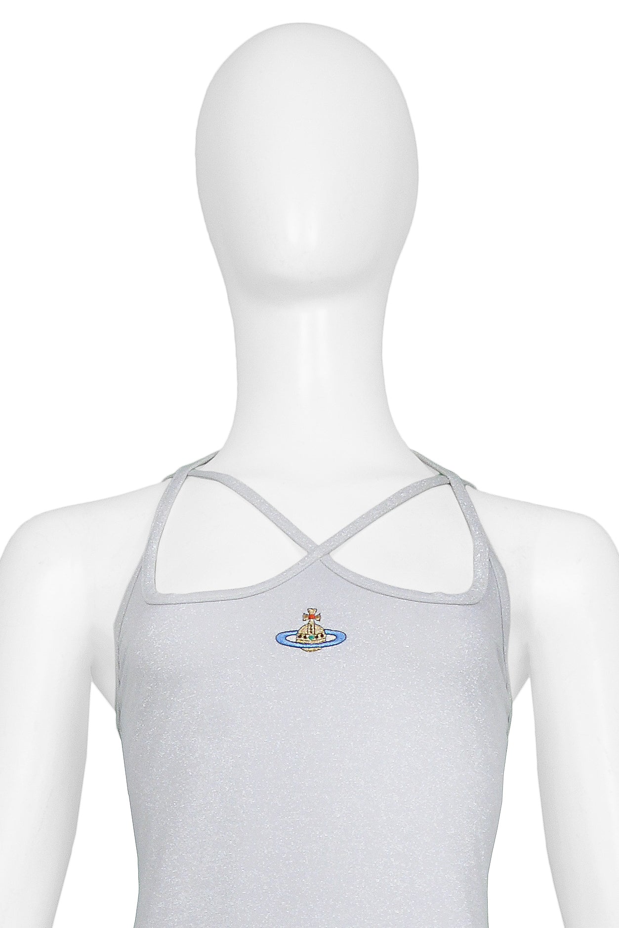 VIVIENNE WESTWOOD SILVER GLITTER "ORB" CRISS-CROSS DRESS 1998