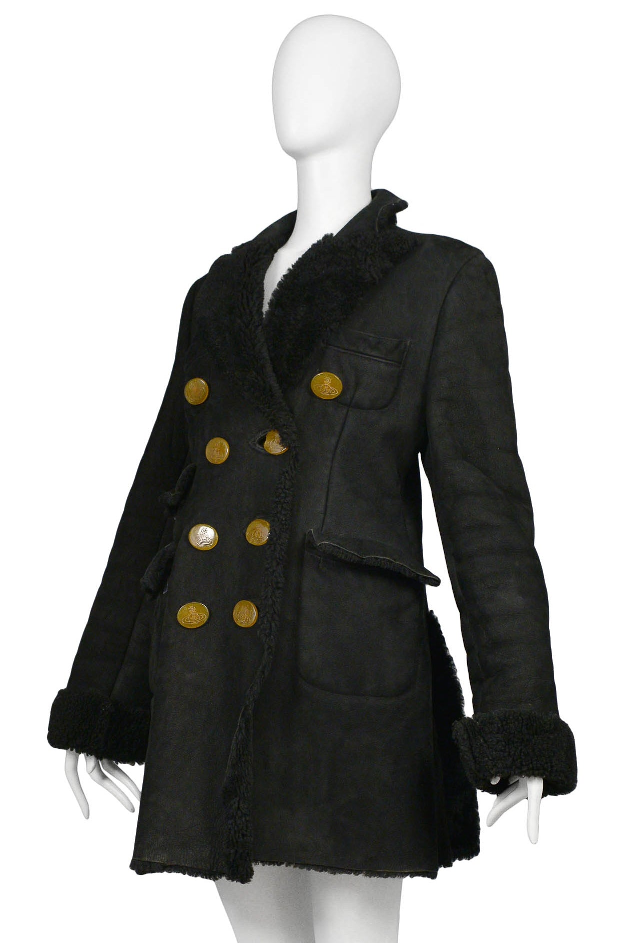 VIVIENNE WESTWOOD & MALCOLM MCLAREN WORLD'S END BLACK SHEARLING COAT