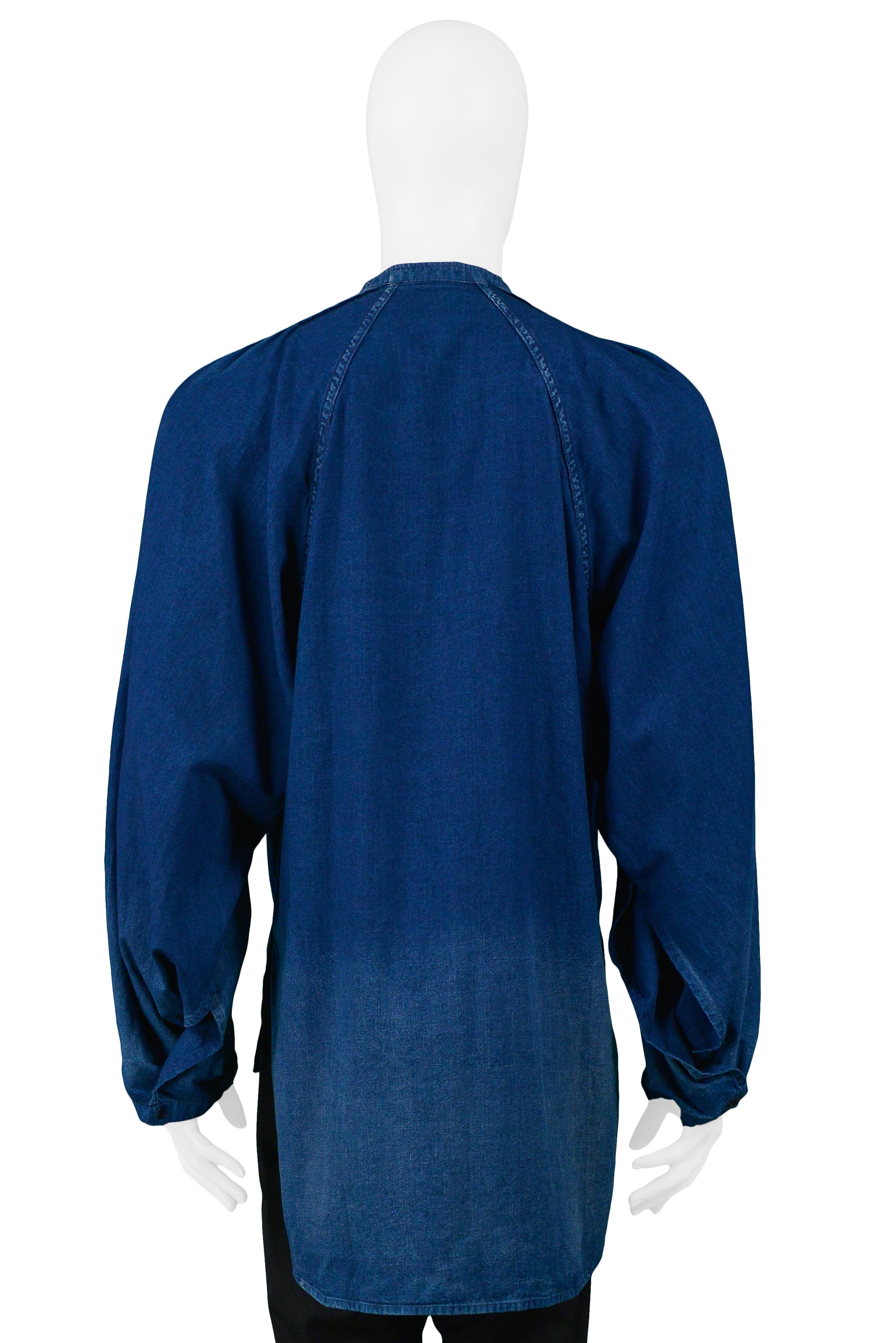 YOHJI YAMAMOTO BLUE DENIM SMOCKED TUNIC SHIRT