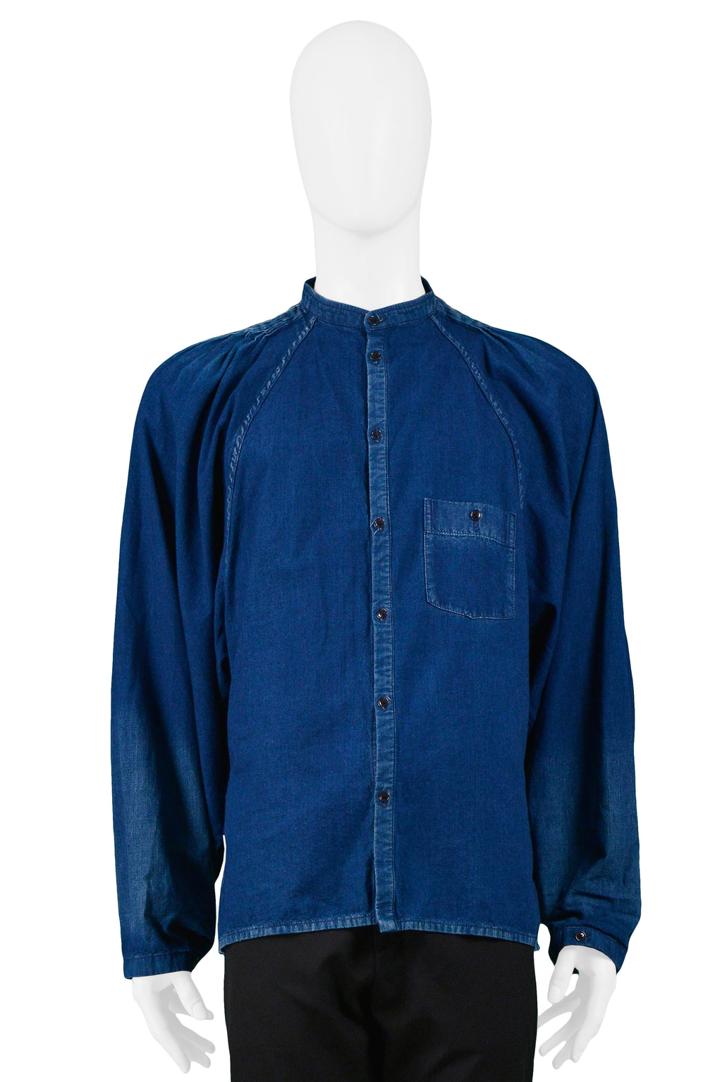 YOHJI YAMAMOTO BLUE DENIM SMOCKED TUNIC SHIRT