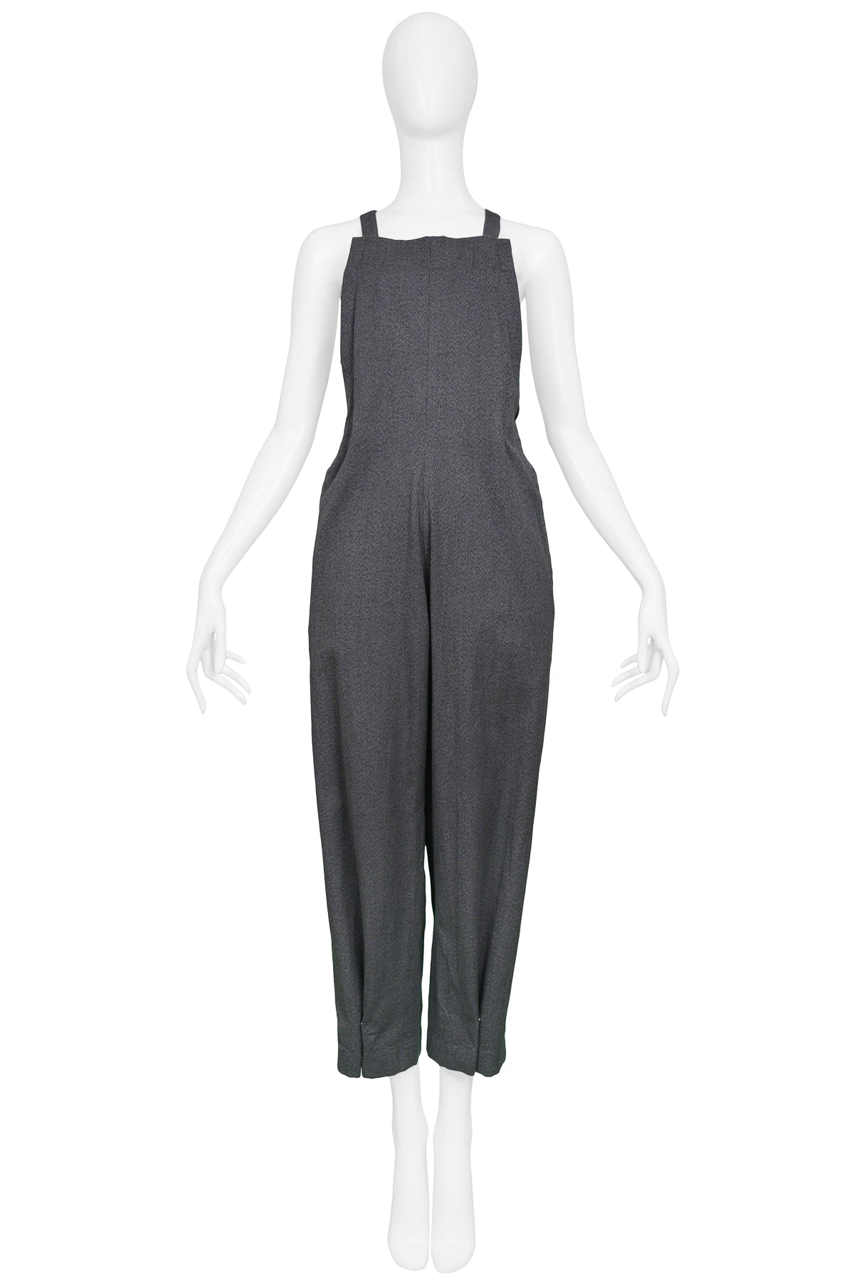 YOHJI YAMAMOTO GREY PAPER BAG JUMPSUIT WITH ADJUSTABLE STRAPS