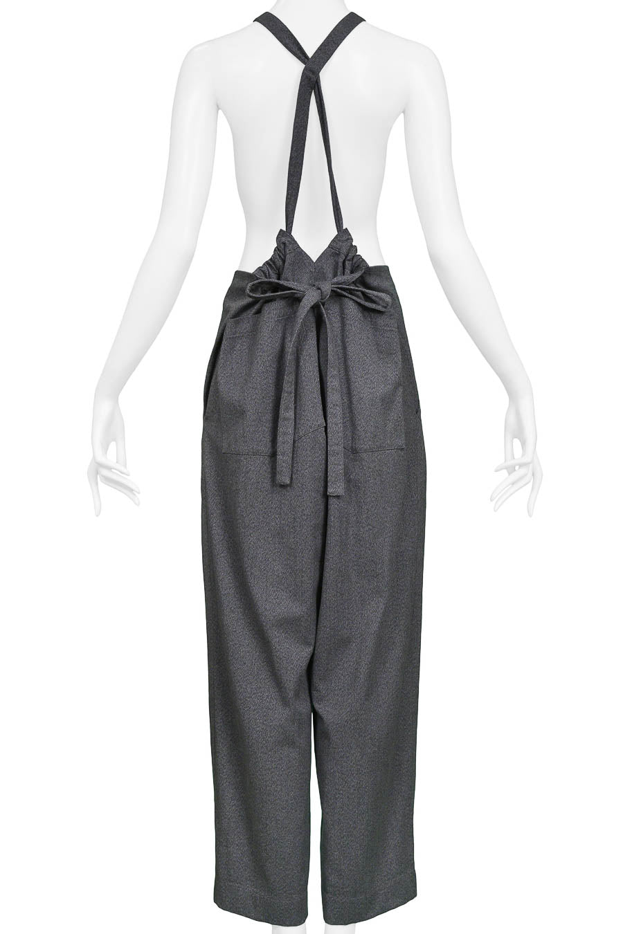 YOHJI YAMAMOTO GREY PAPER BAG JUMPSUIT WITH ADJUSTABLE STRAPS