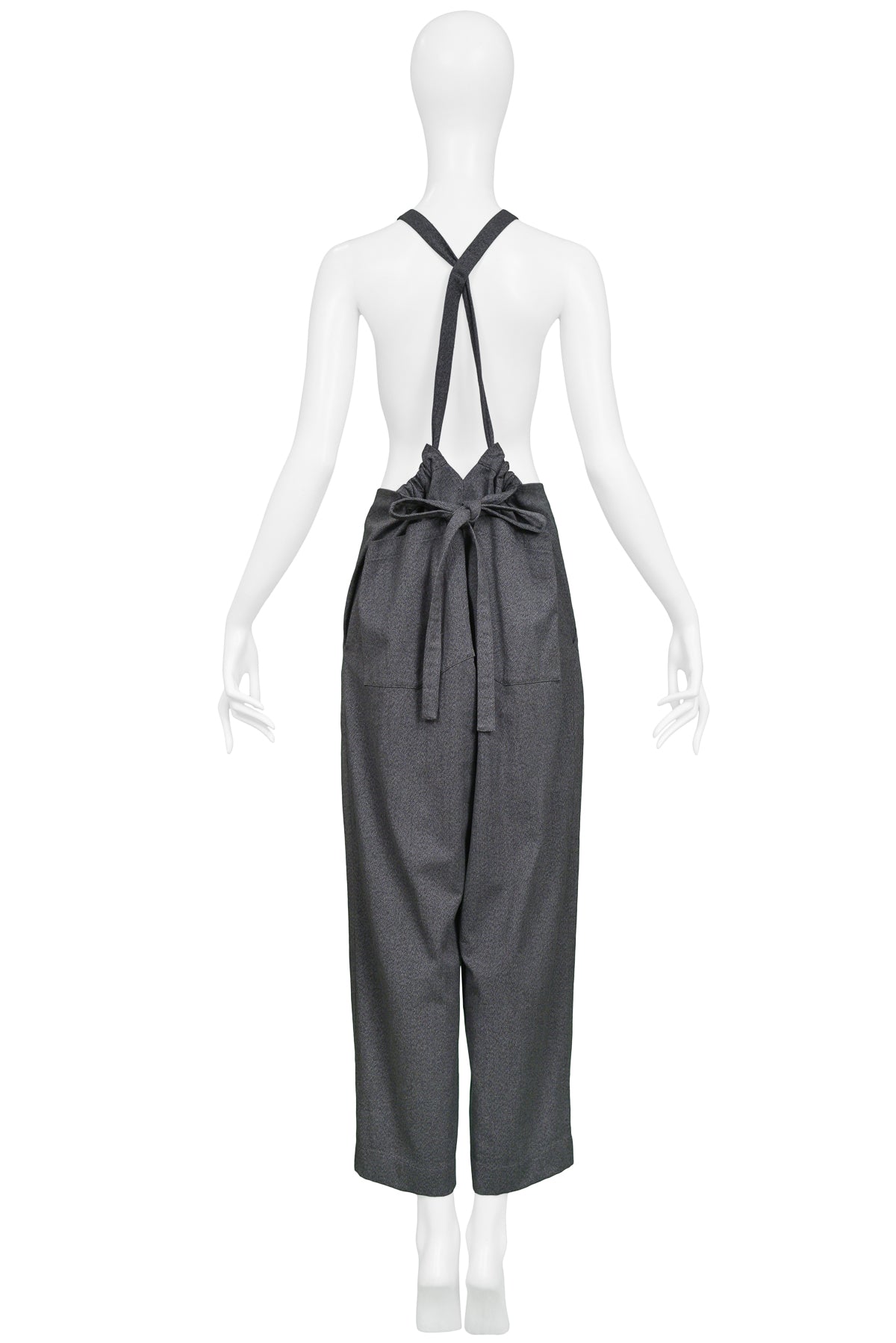 YOHJI YAMAMOTO GREY PAPER BAG JUMPSUIT WITH ADJUSTABLE STRAPS