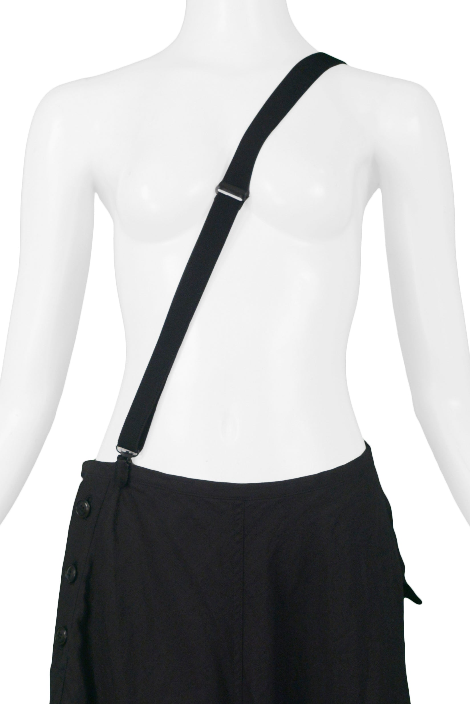 YOHJI YAMAMOTO BLACK DRAWSTRING SKIRT TROUSERS WITH SUSPENDERS
