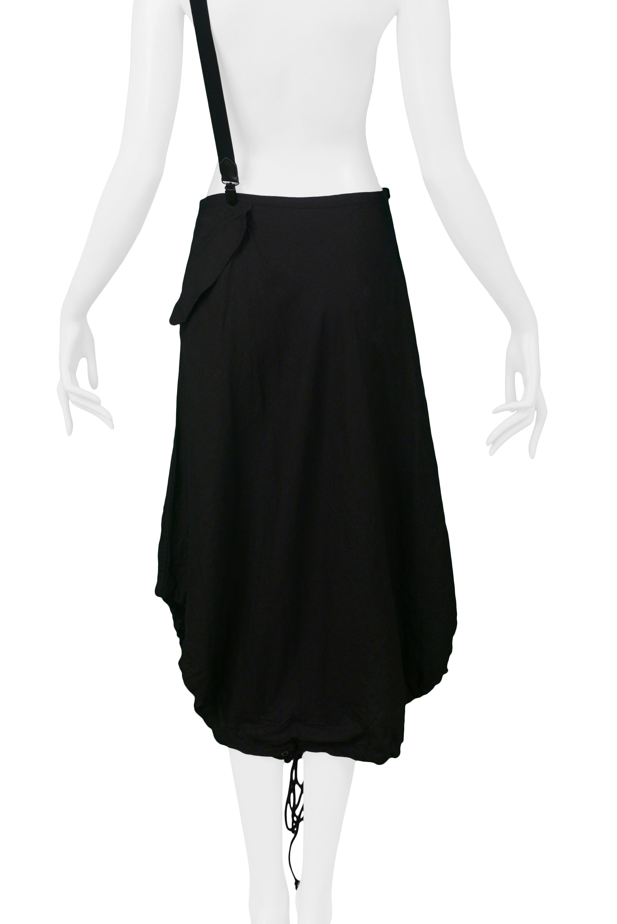 YOHJI YAMAMOTO BLACK DRAWSTRING SKIRT TROUSERS WITH SUSPENDERS