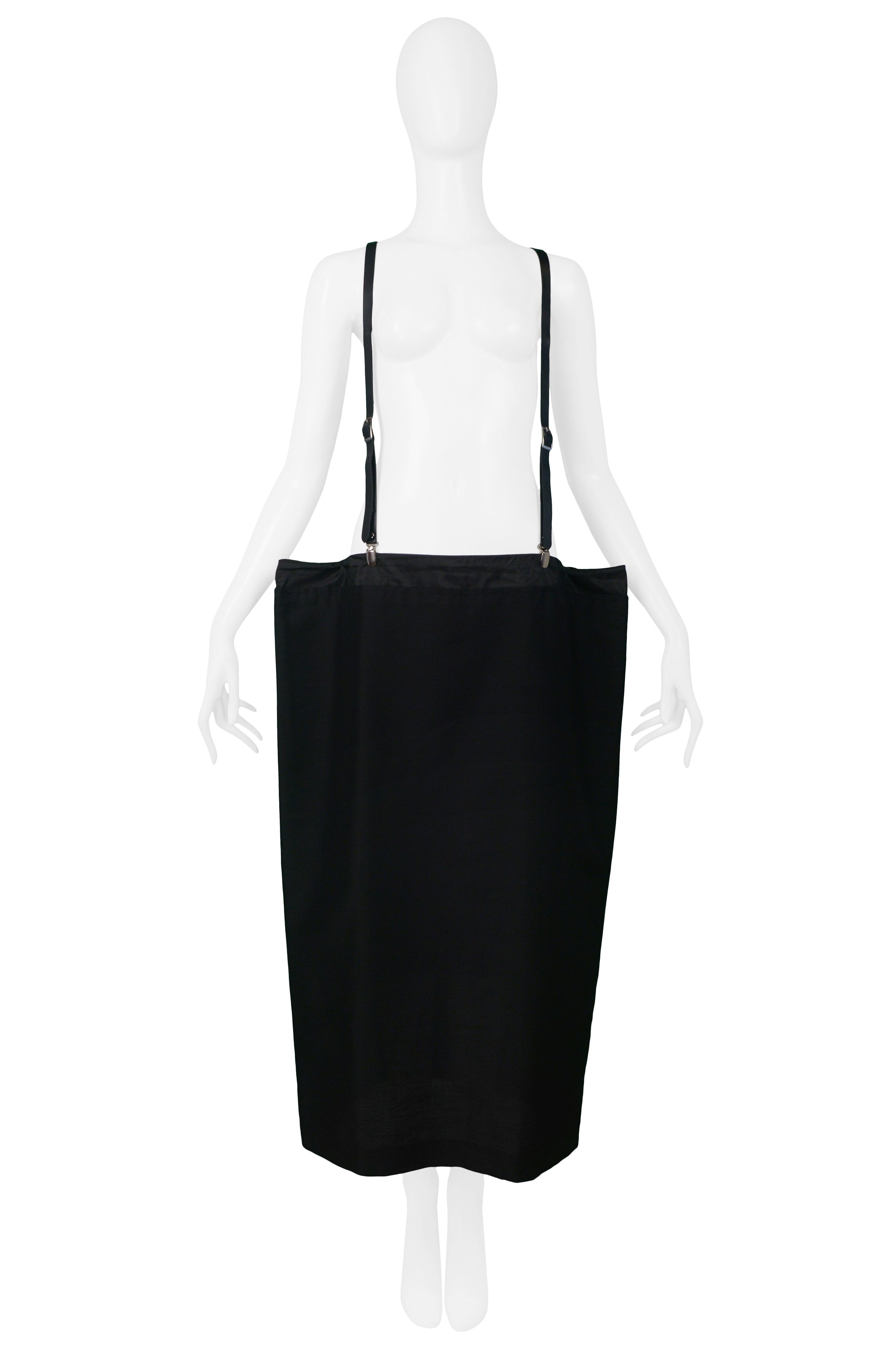 YOHJI YAMAMOTO BLACK OVERSIZED SKIRT WITH SUSPENDERS