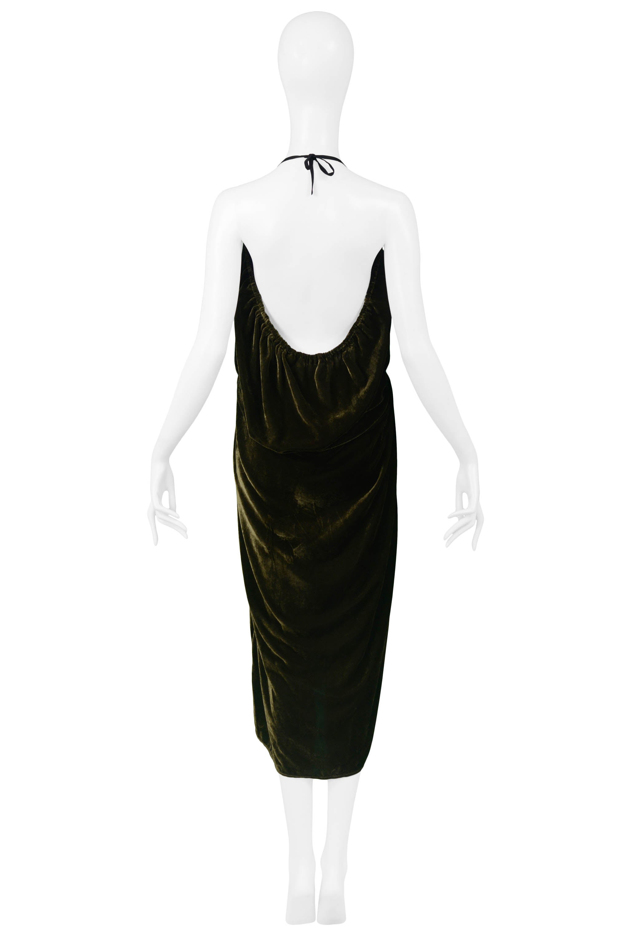 YOHJI YAMAMOTO OLIVE GREEN VELVET APRON DRESS