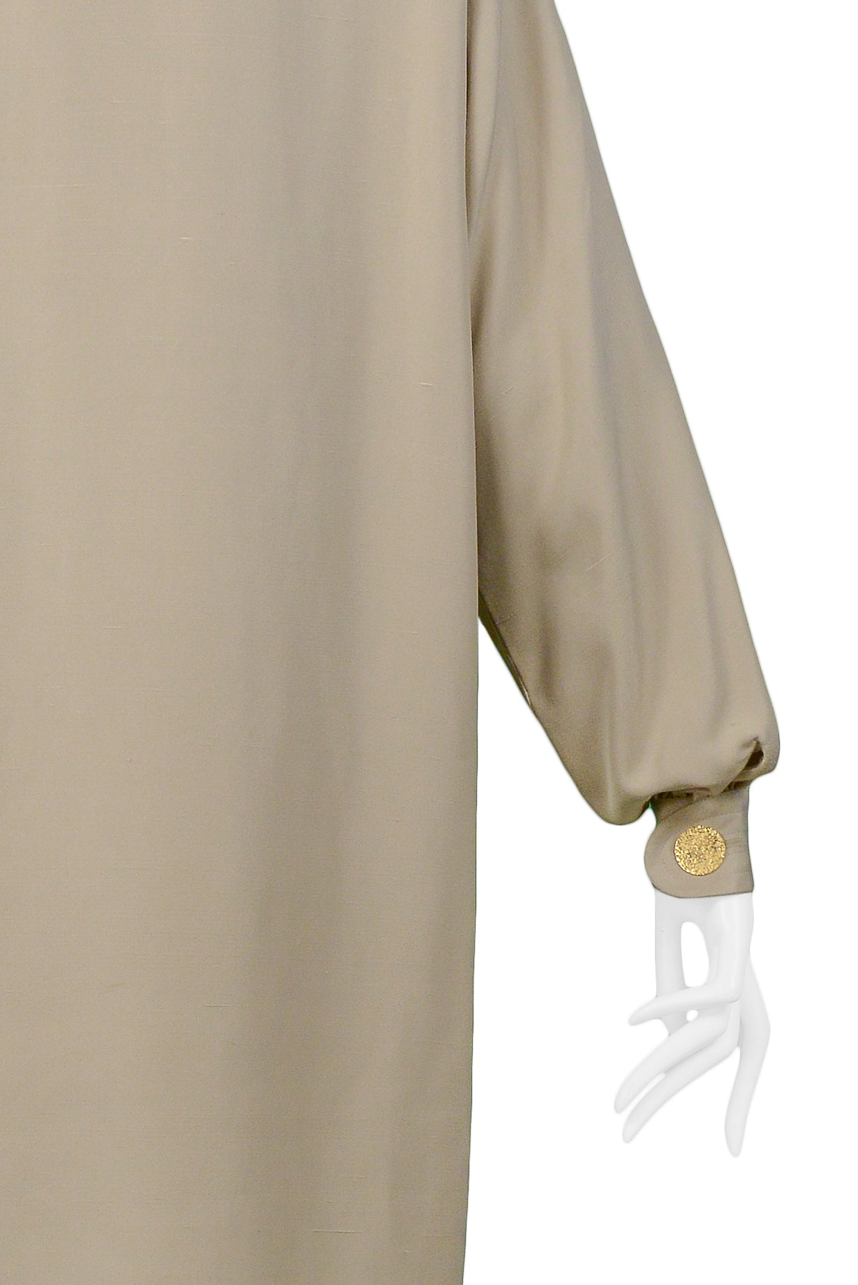 YVES SAINT LAURENT YSL KHAKI SACK DRESS WITH GOLD BUTTONS