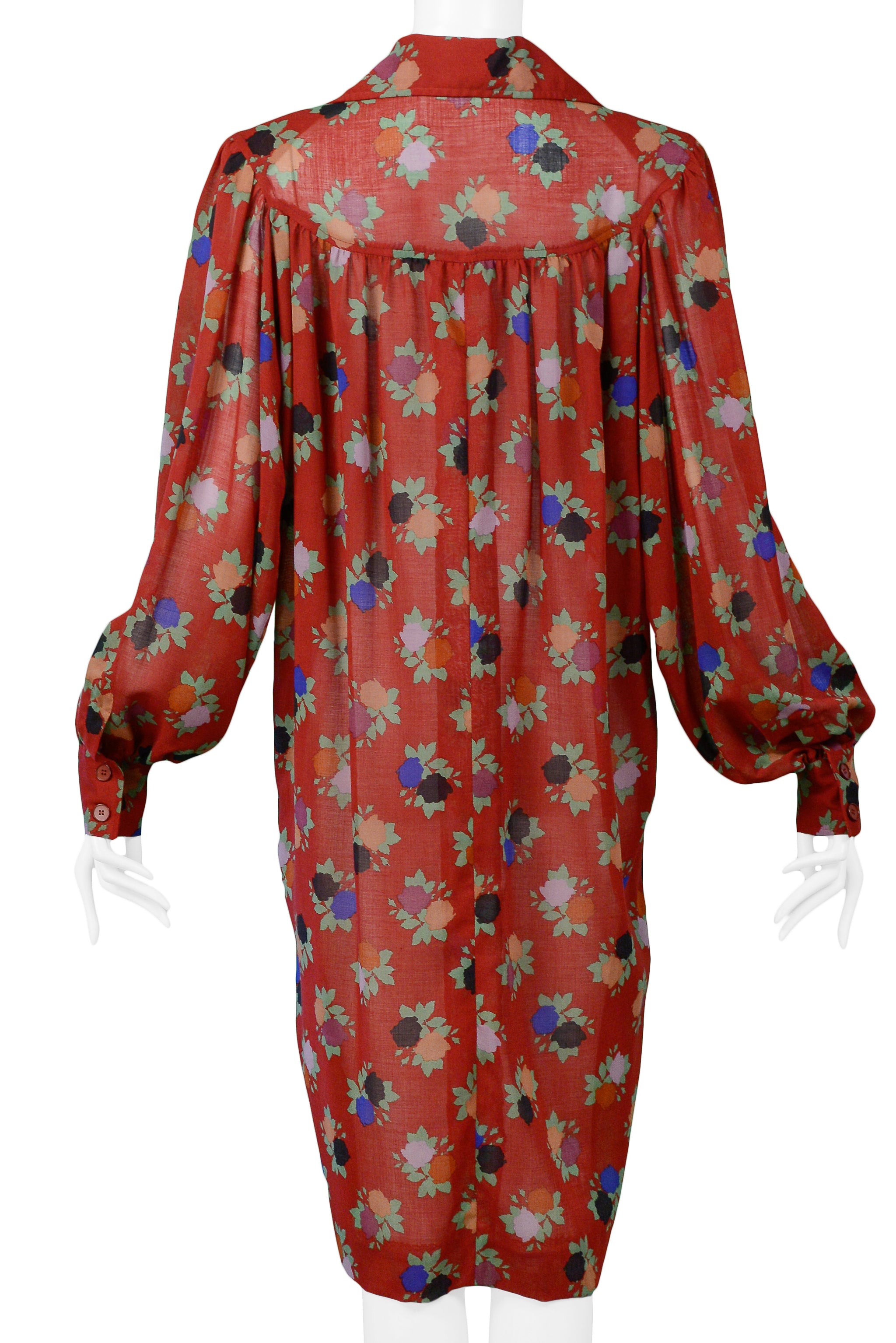 YVES SAINT LAURENT YSL RED FLORAL SMOCK DRESS