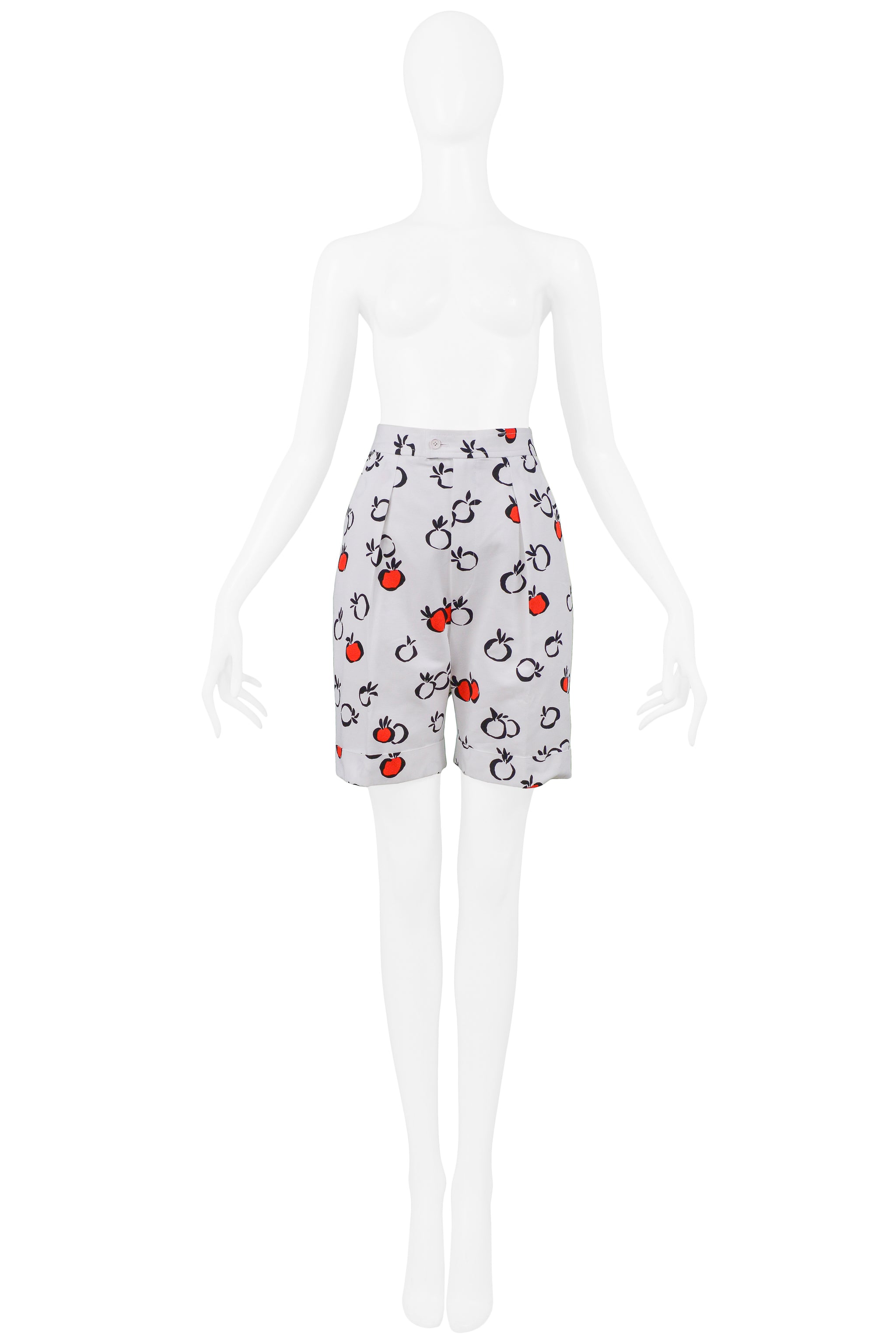 YVES SAINT LAURENT YSL RED & WHITE CHERRY PRINT SHORTS