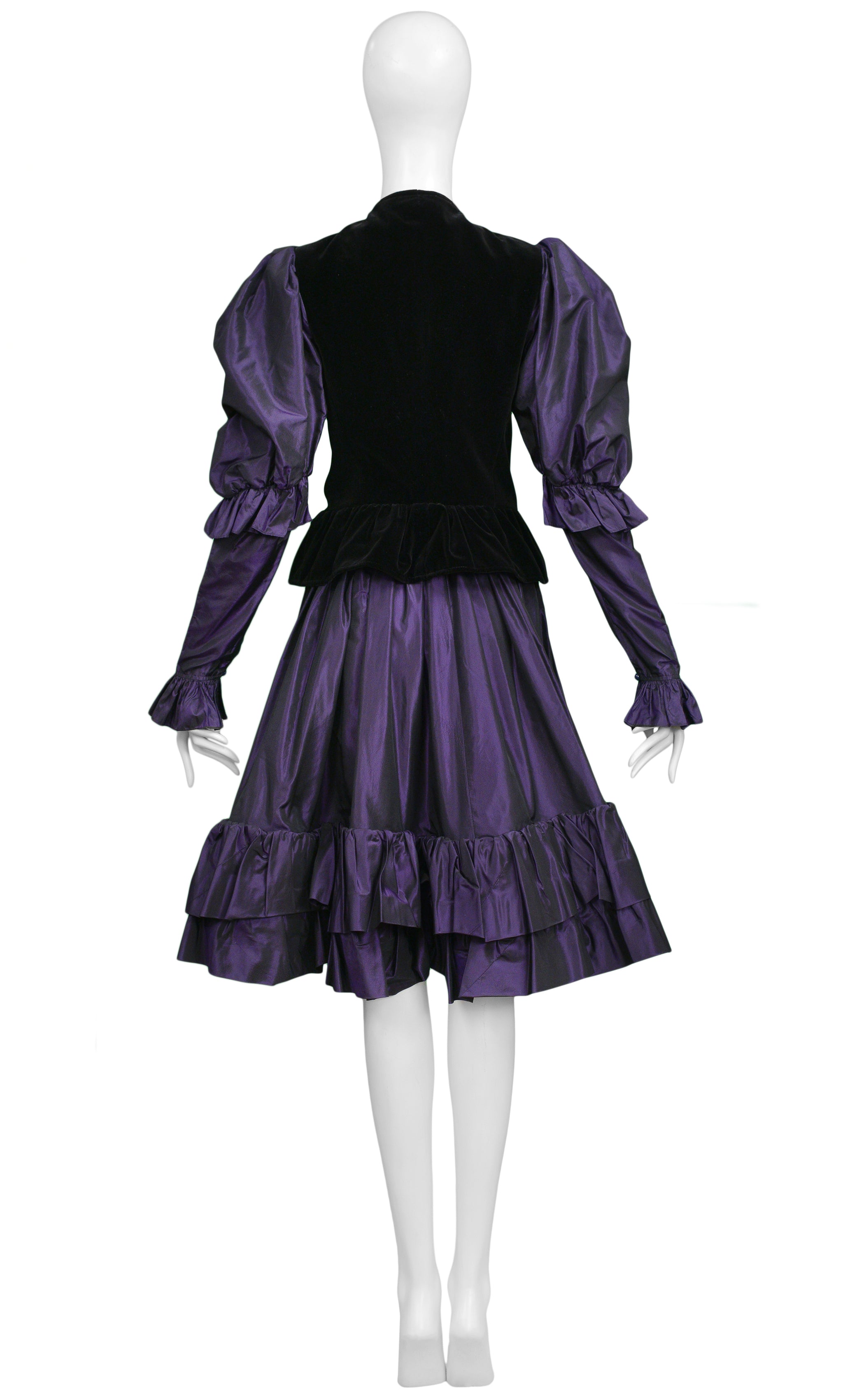 YVES SAINT LAURENT YSL BLACK VELVET & PURPLE TAFFETA ENSEMBLE 1982