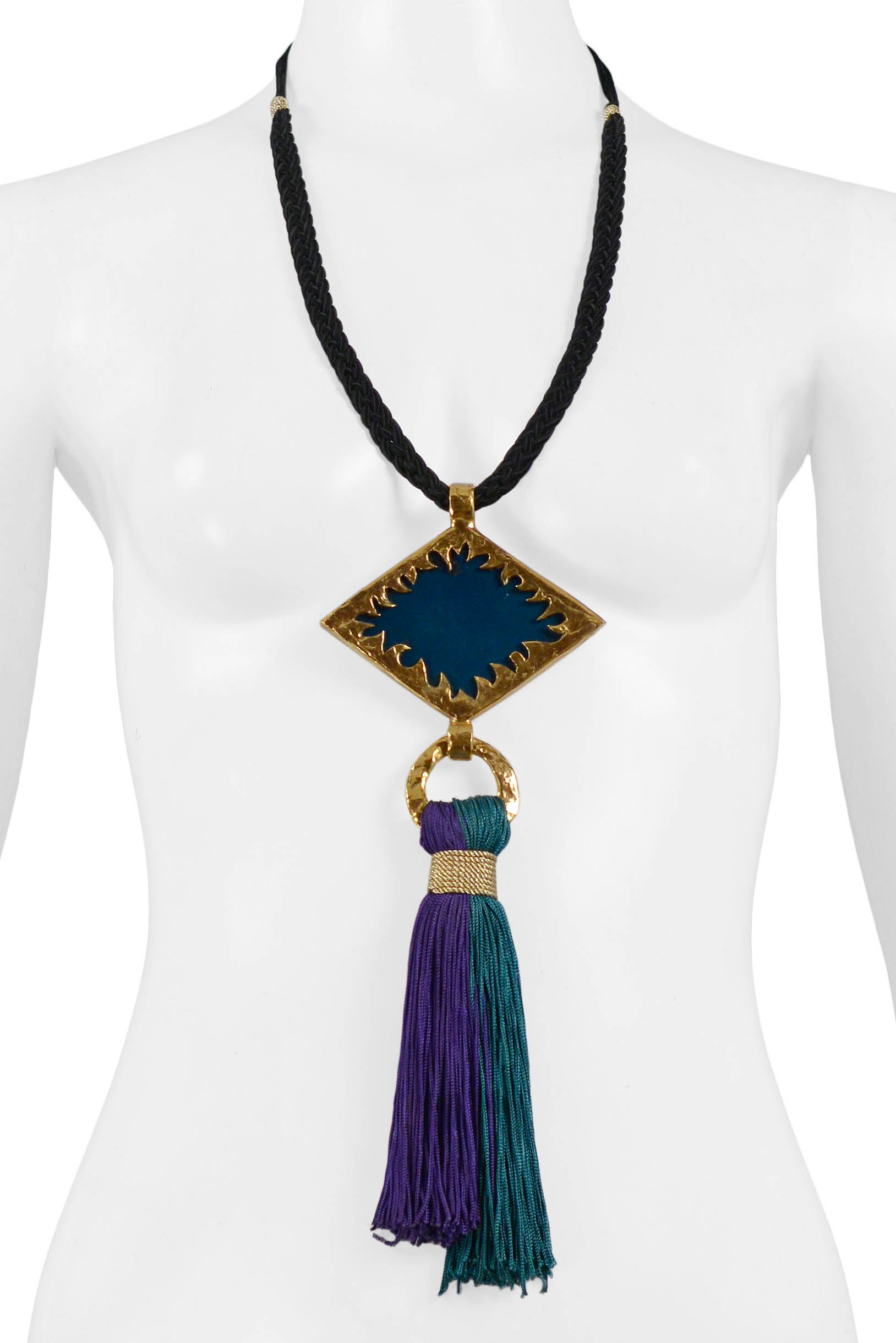 YVES SAINT LAURENT YSL BLUE & GREEN TASSEL NECKLACE