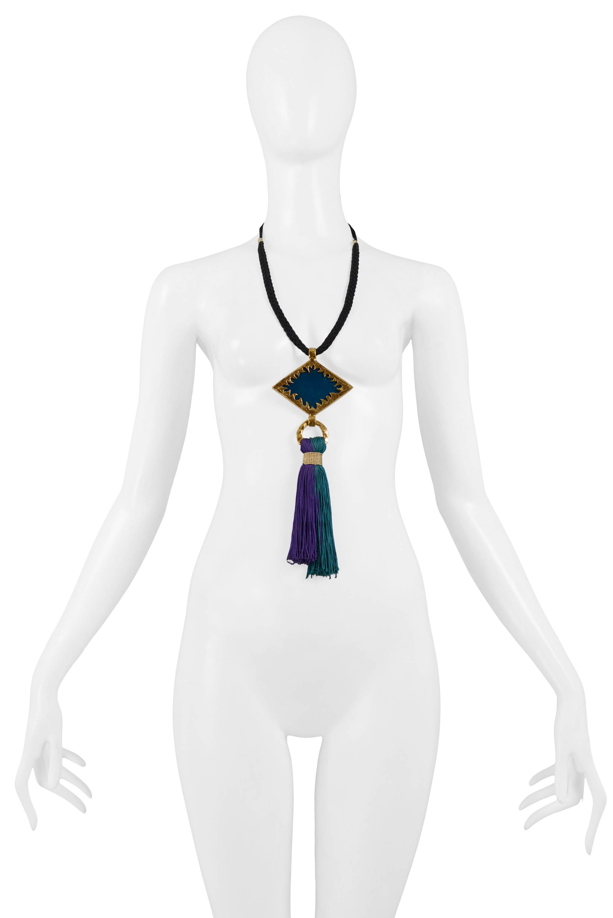YVES SAINT LAURENT YSL BLUE & GREEN TASSEL NECKLACE