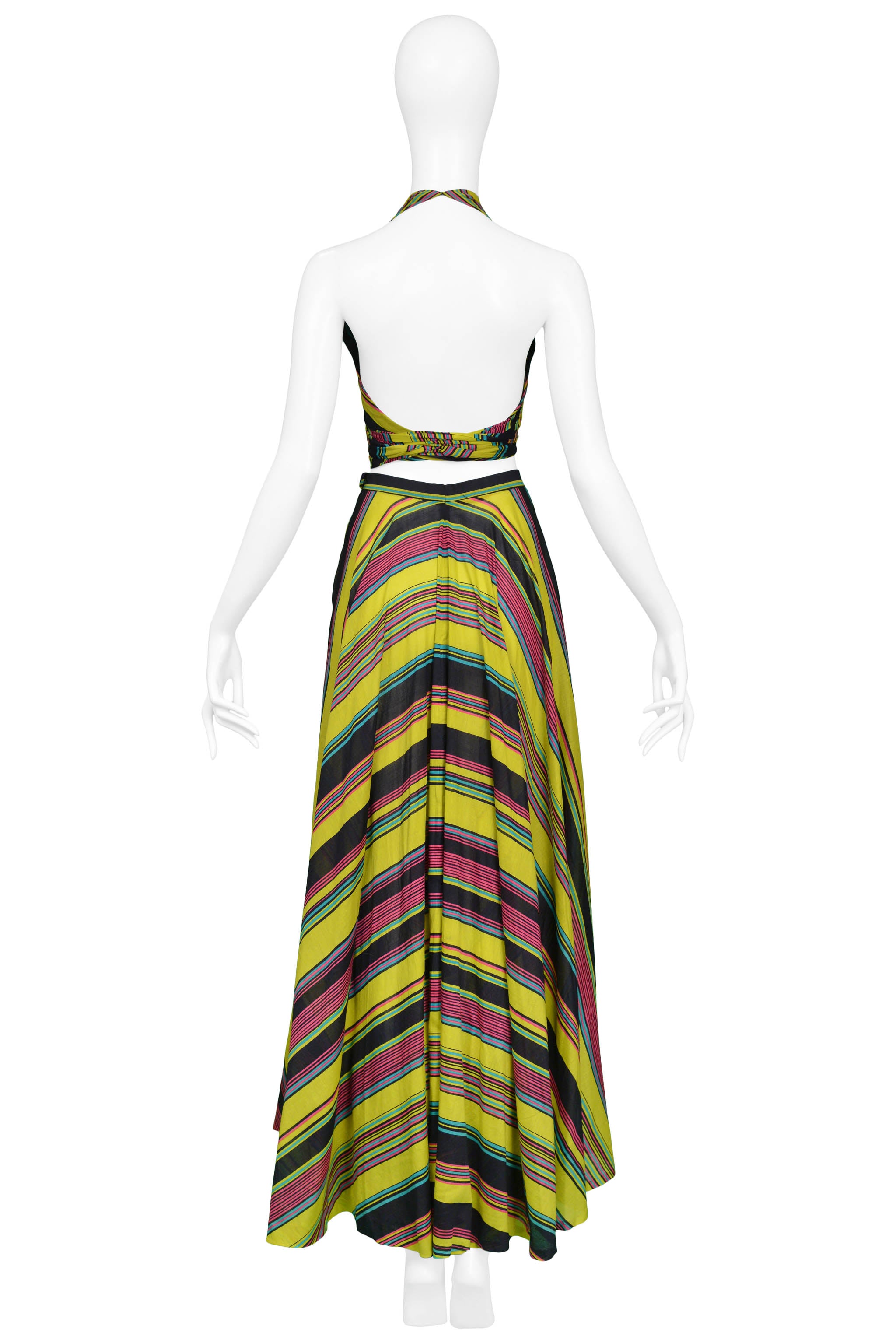 YVES SAINT LAURENT YSL CHARTREUSE STRIPE WRAP ENSEMBLE 1970S