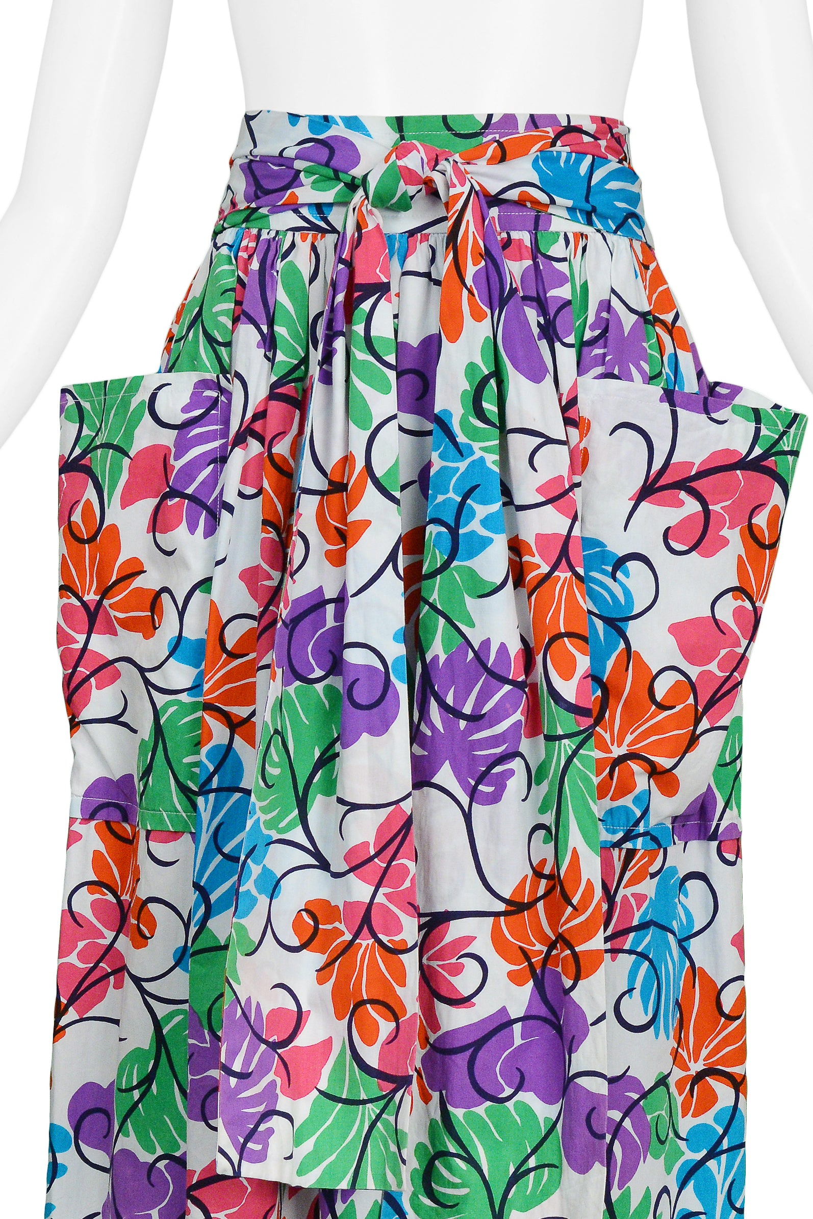 YVES SAINT LAURENT YSL MULTICOLOR FLORAL PRINT COTTON SKIRT