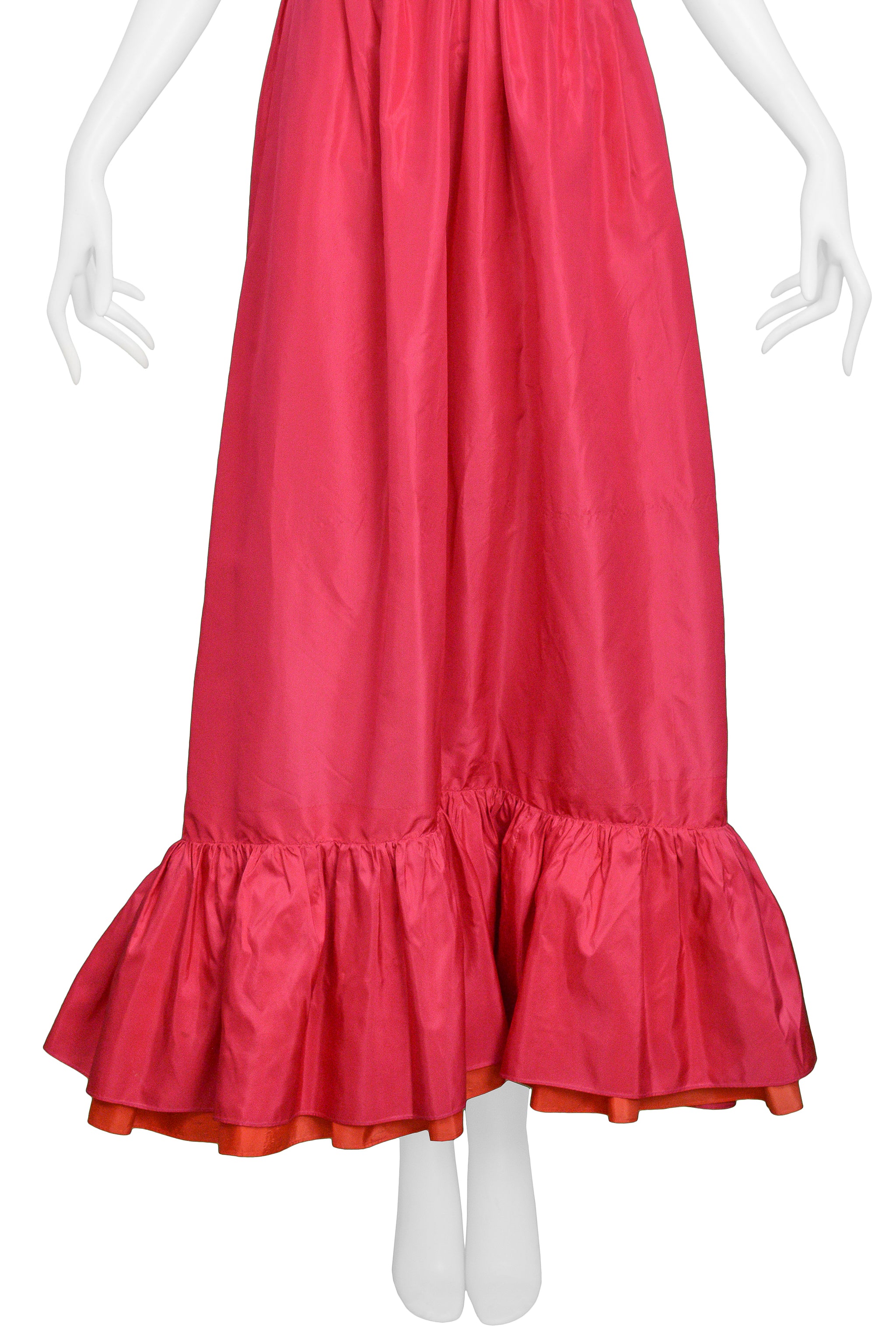 YVES SAINT LAURENT YSL PINK TAFFETA MAXI SKIRT WITH RUFFLES