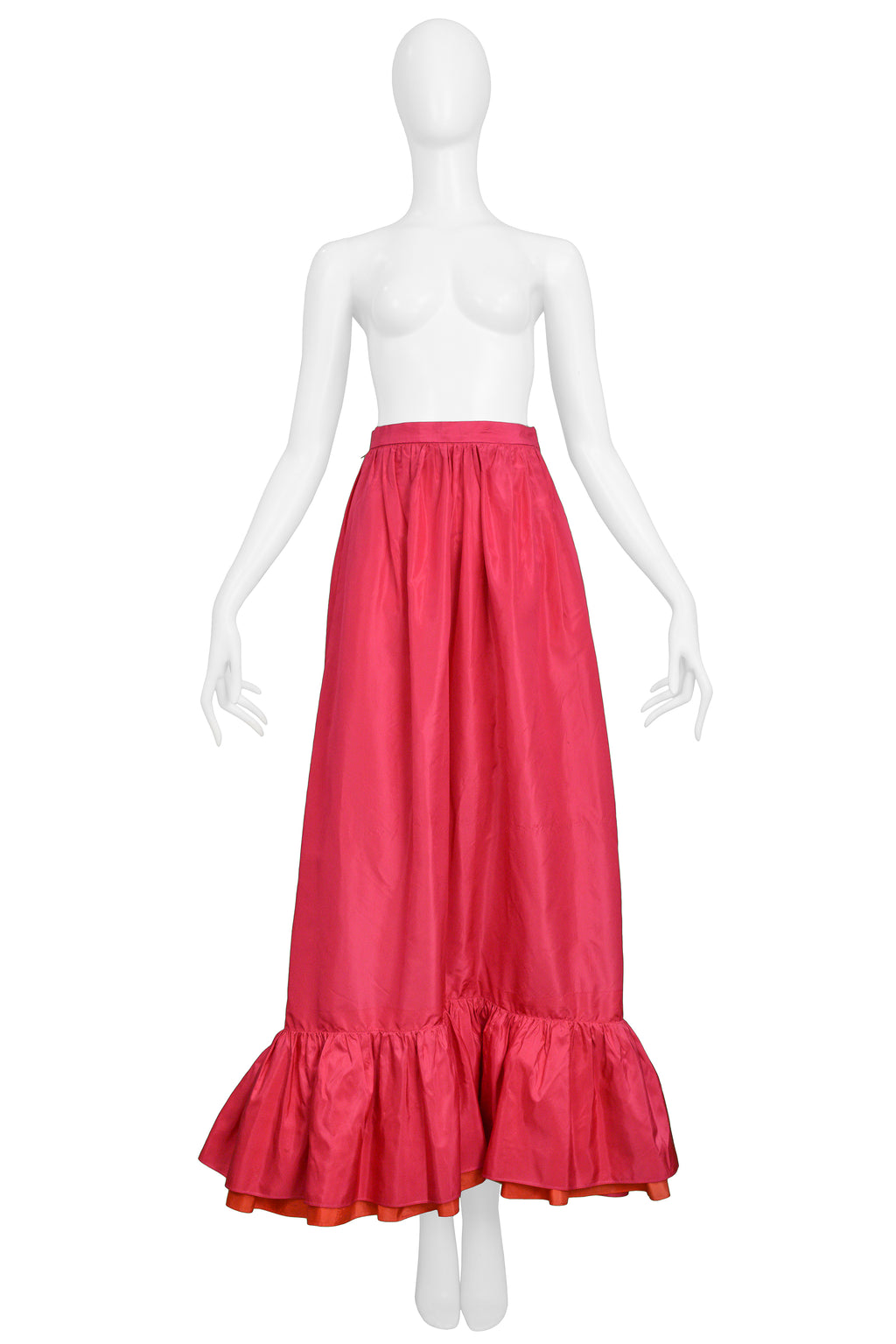 YVES SAINT LAURENT YSL PINK TAFFETA MAXI SKIRT WITH RUFFLES