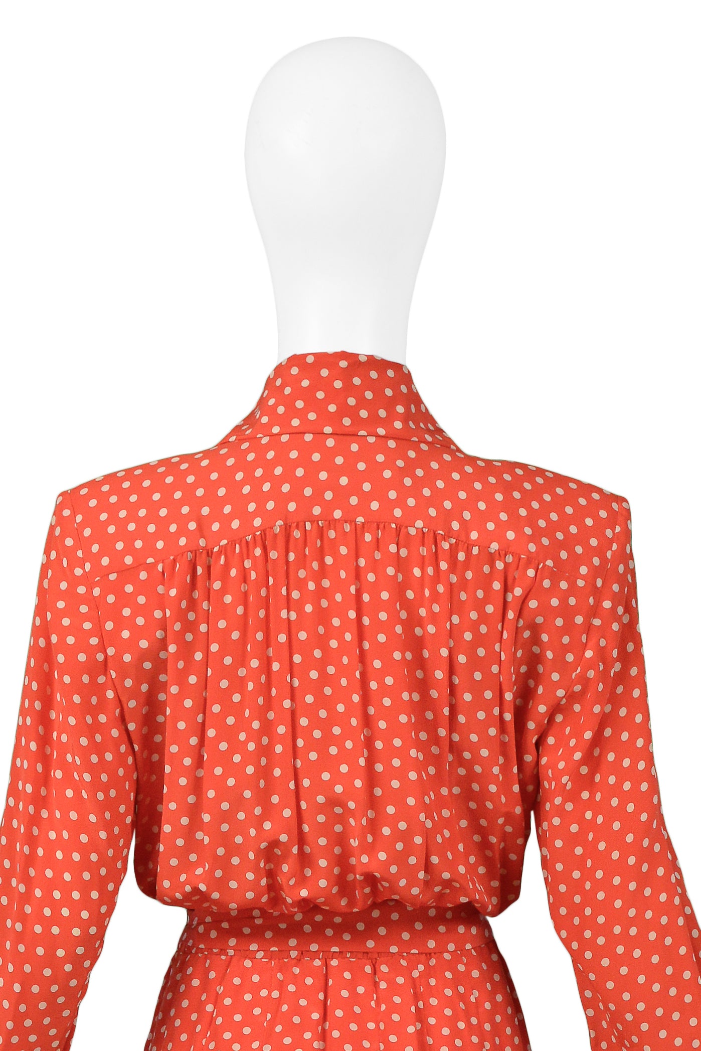 YVES SAINT LAURENT YSL RED & WHITE POLKA DOT SILK DAY DRESS